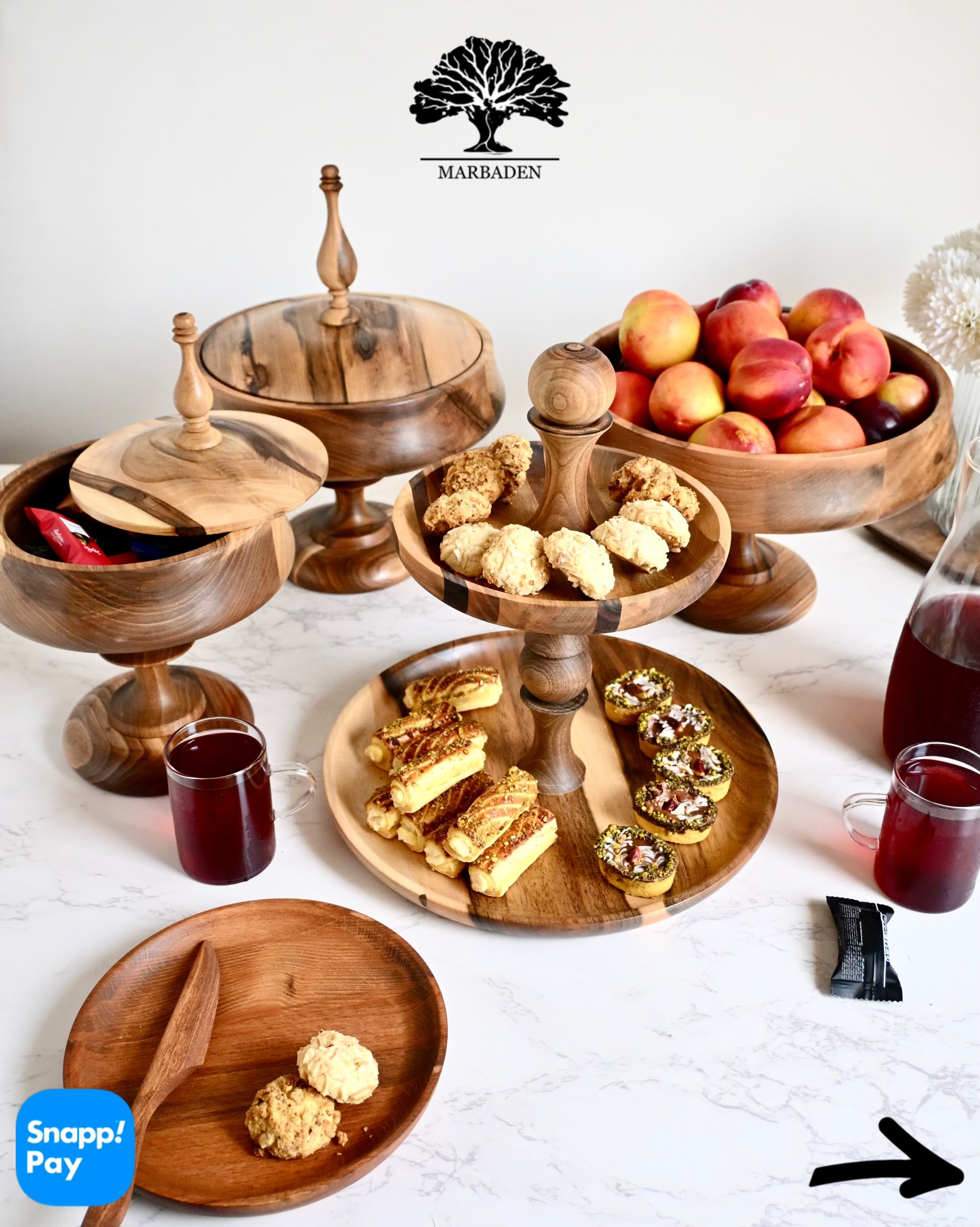 سرویس پذیرایی 4 تیکه چوب گردو پایه بلند Porto-PL