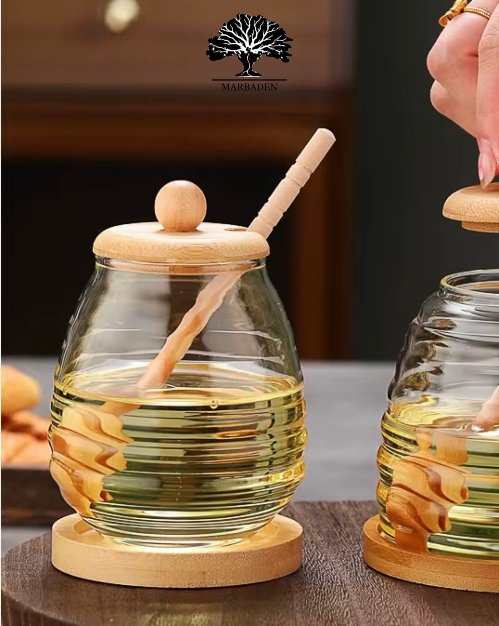 عسل خوری پیرکس خمره ای درب بامبو MP-1704b