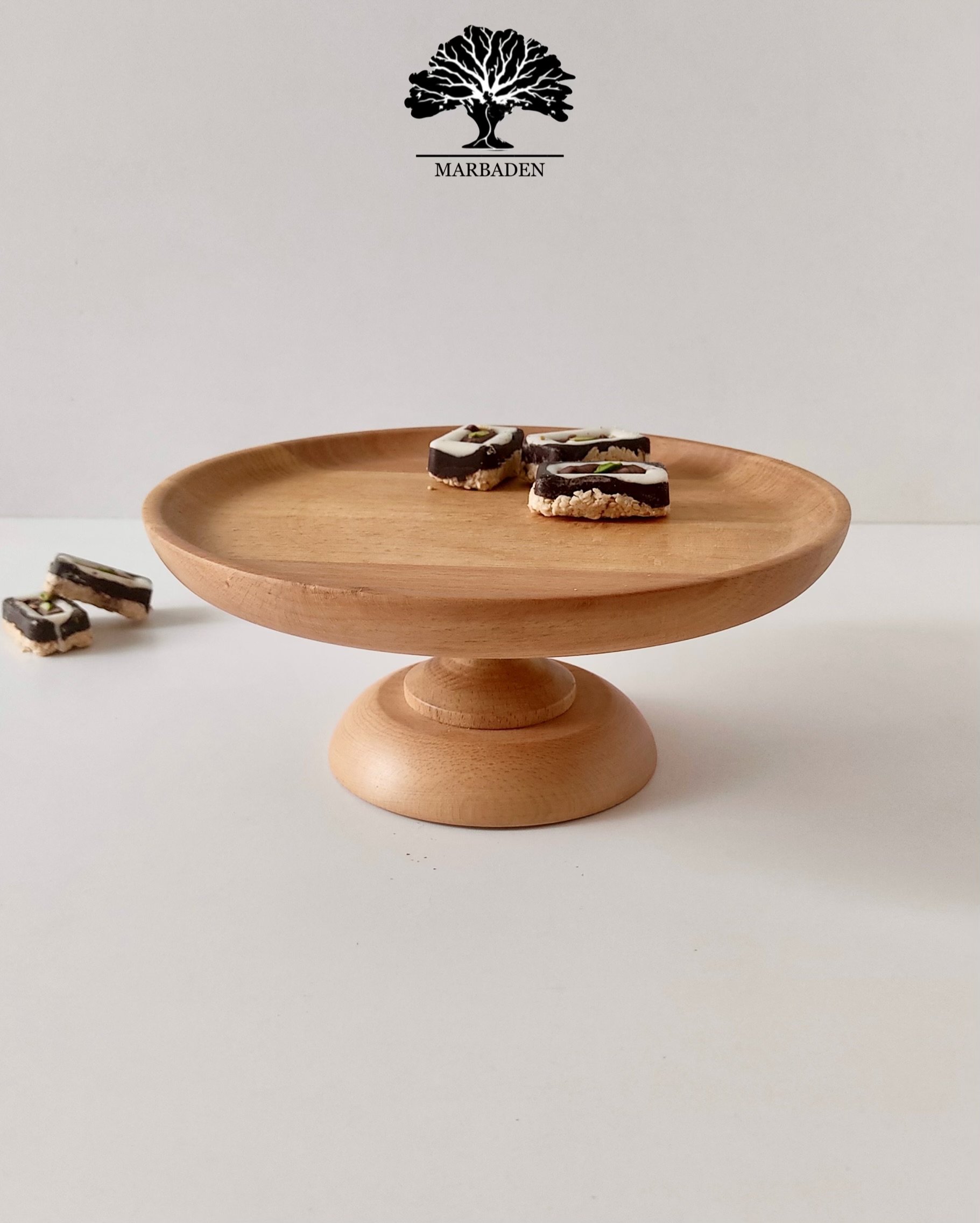 شیرینی خوری مدل گرد چوبی پایه کوتاه قطر 25 (چوب راش) Argon-10