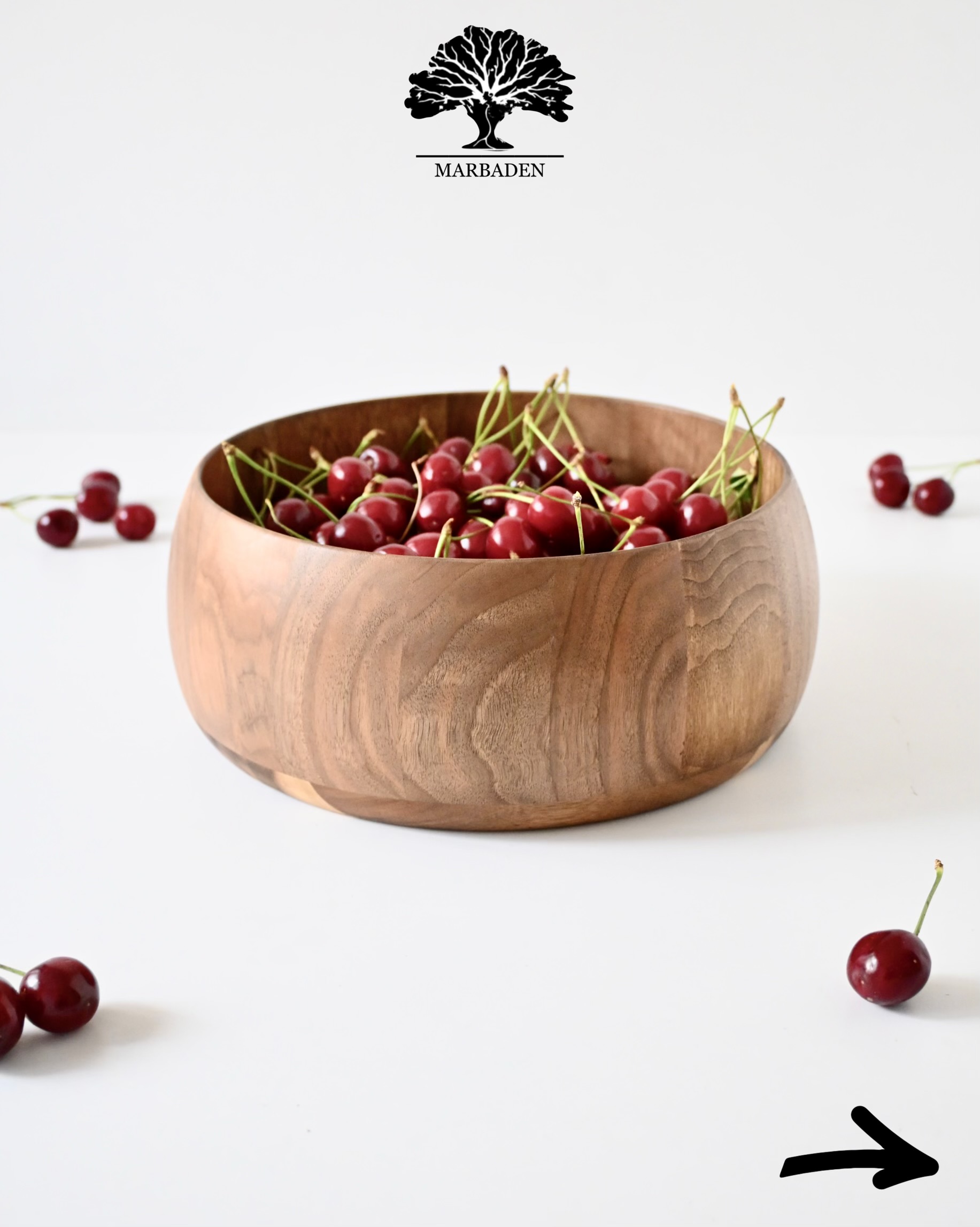 کاسه چوبی قدح خمره ای قطر 25cm ماربادن (چوب گردو) Menoza-B25