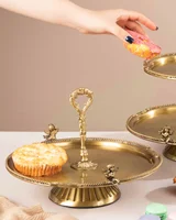 شیرینی خوری تک طبقه ، پایه دار کویین برنجی طلایی AQ-7710