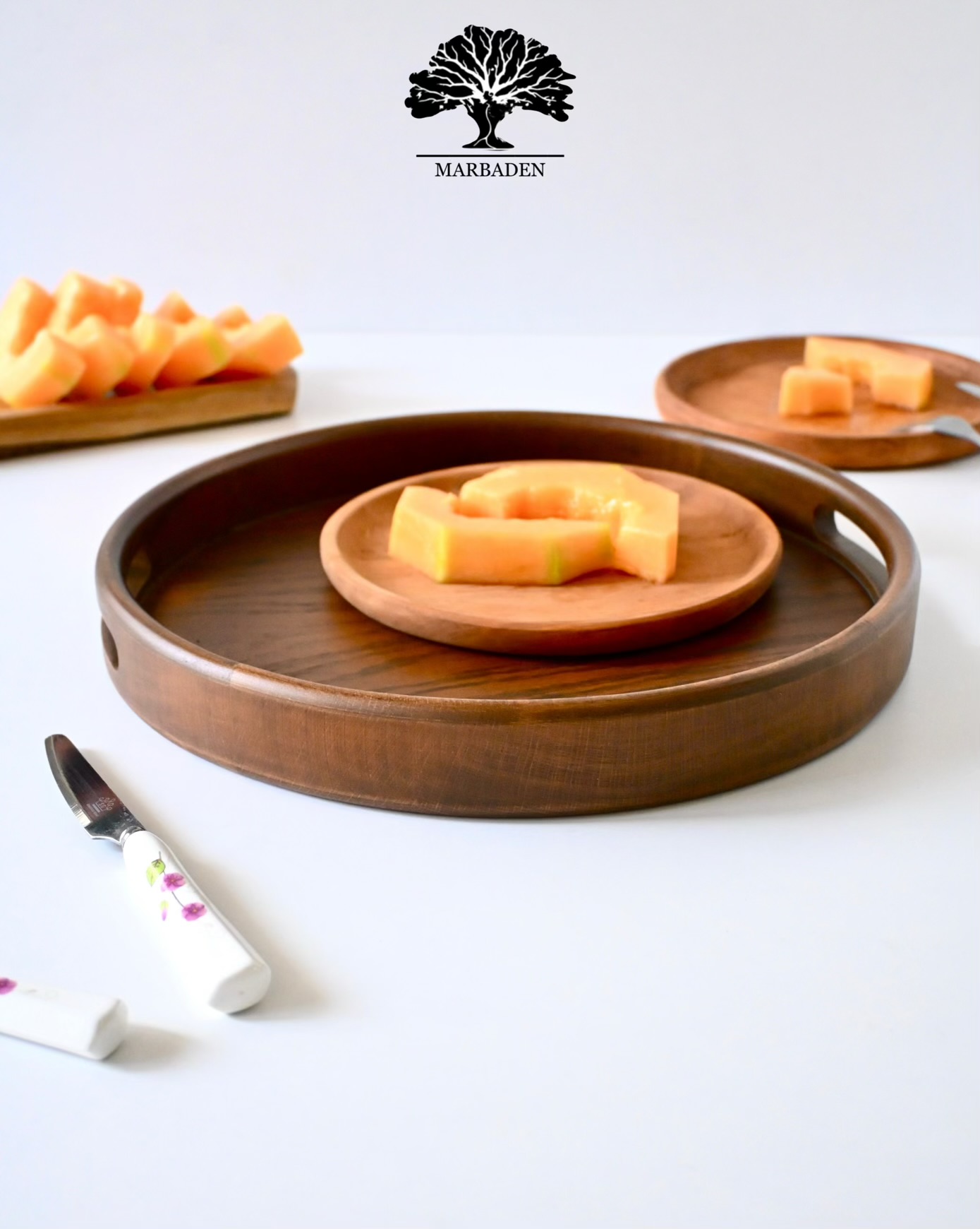 سینی چای چوبی مدل گرد سایز کوچک ماربادن (چوب راش فندقی) 3-Valencia