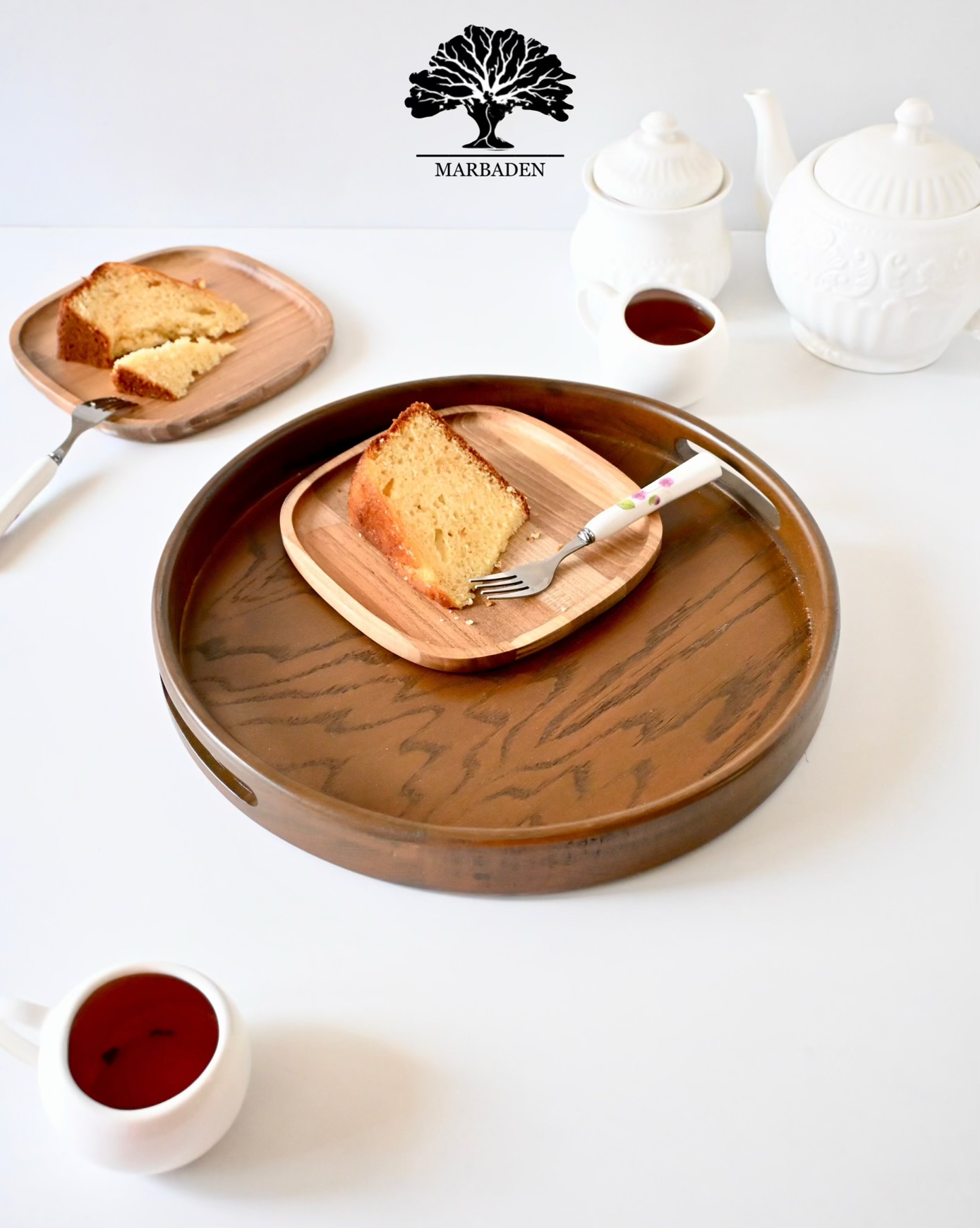 سینی چای چوبی مدل گرد سایز بزرگ ماربادن (چوب راش فندقی) 4-Valencia