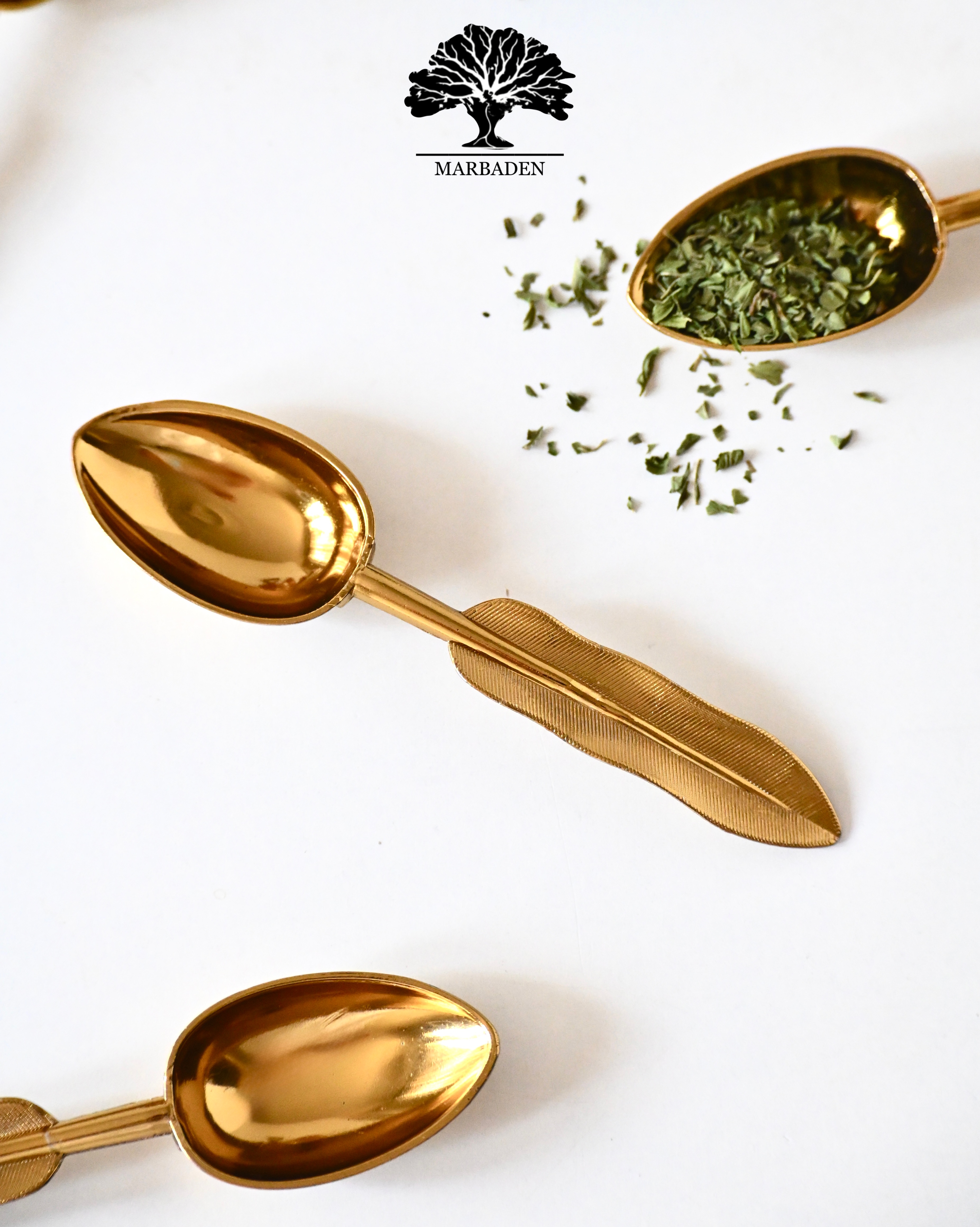 قاشق ادویه تمام برنجی طلایی طرح پر ماربادن Spoon-Spice