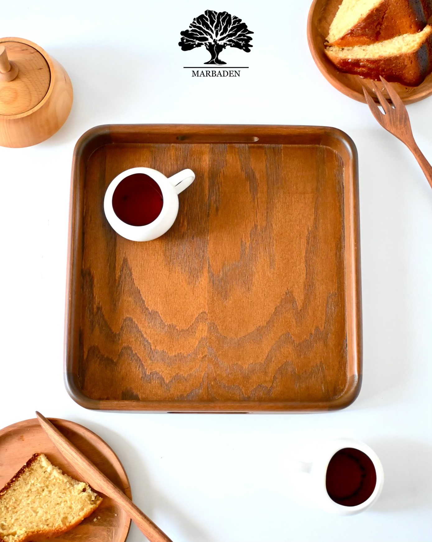 سینی چای چوبی مدل مربع سایز کوچک ماربادن (چوب راش فندقی) 3-Hamina