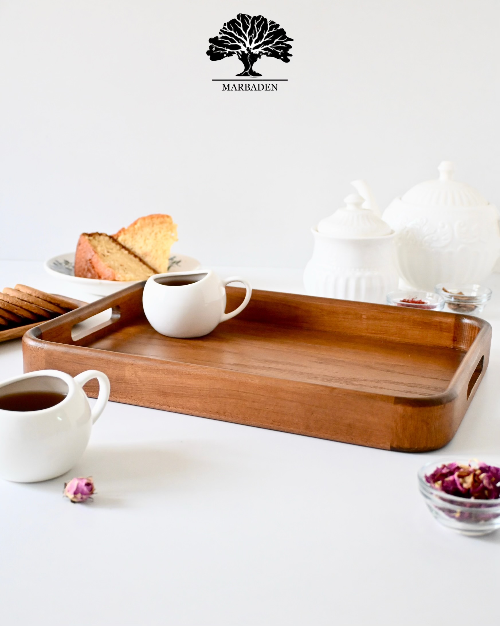 سینی چای چوبی مدل مستطیل سایز کوچک ماربادن (چوب راش فندقی) 3-Arendal