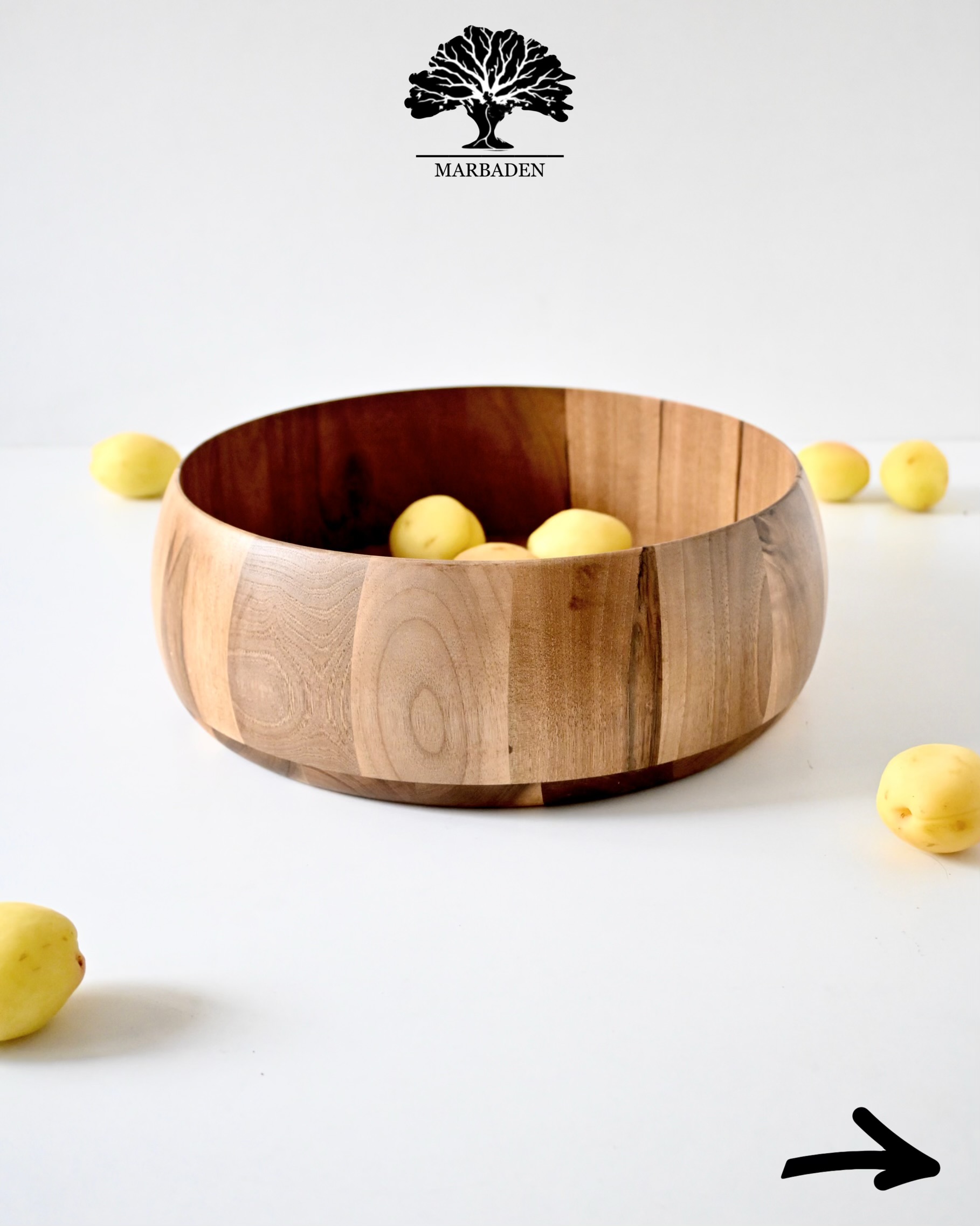 کاسه چوبی قدح خمره ای قطر 30cm ماربادن (چوب گردو) Menoza-B30