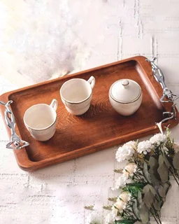 سینی مستطیل چوب و برنج ژستو طرح ادمک Ges-2510