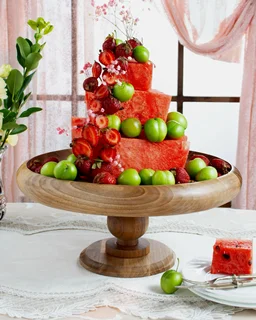 ظرف میوه پایه دار چوبی اماهوم FRUIT/ROUND