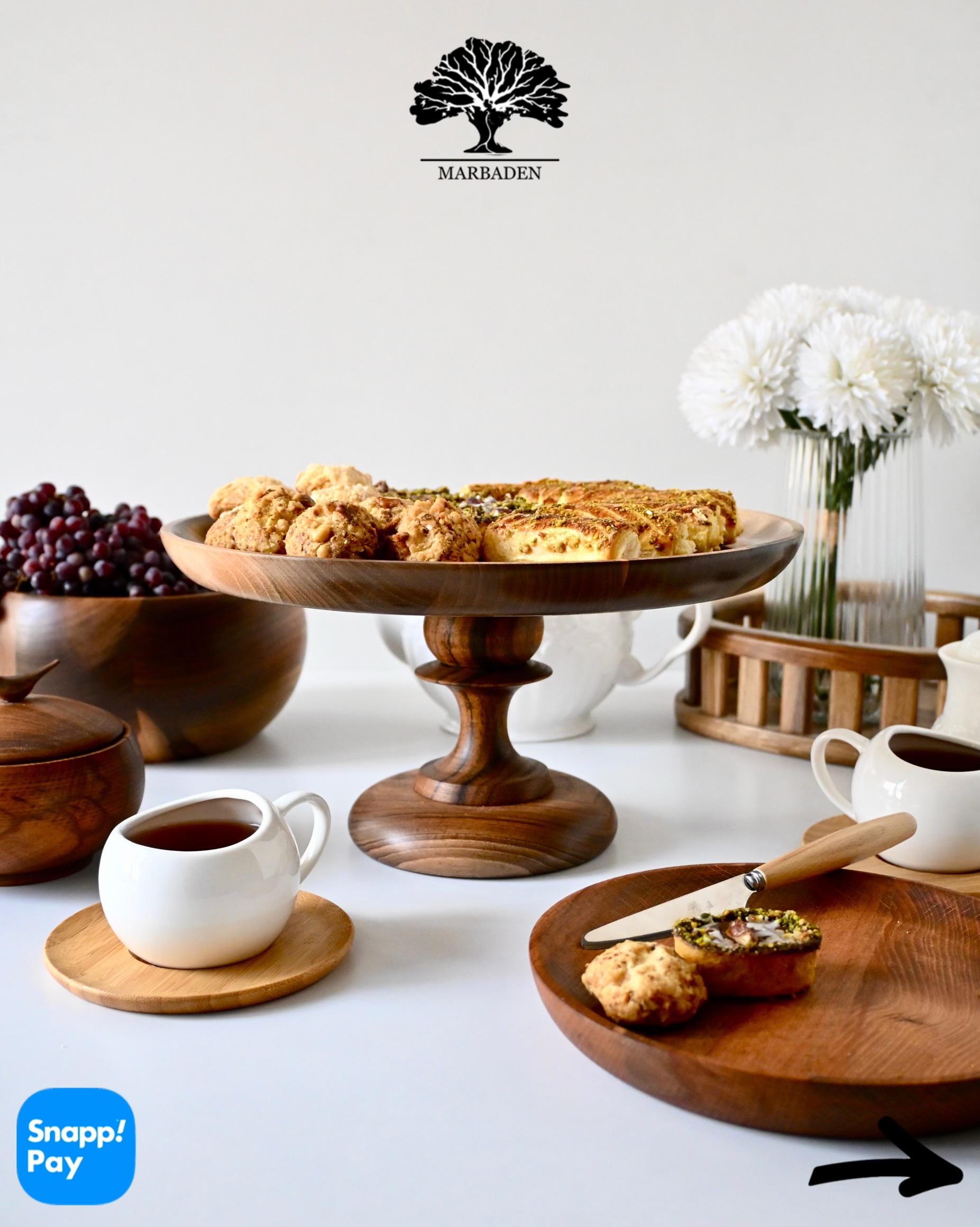 شیرینی خوری پایه دار قطر 30cm ماربادن (چوب گردو) Melton-2/Model