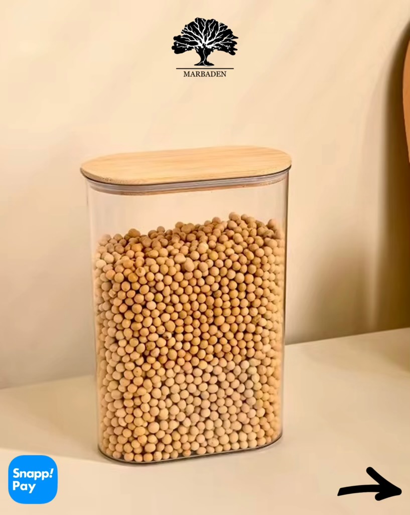 بانکه حبوبات کتابی مستطیل سایز 20cm پیرکس درب بامبو Leo-L20