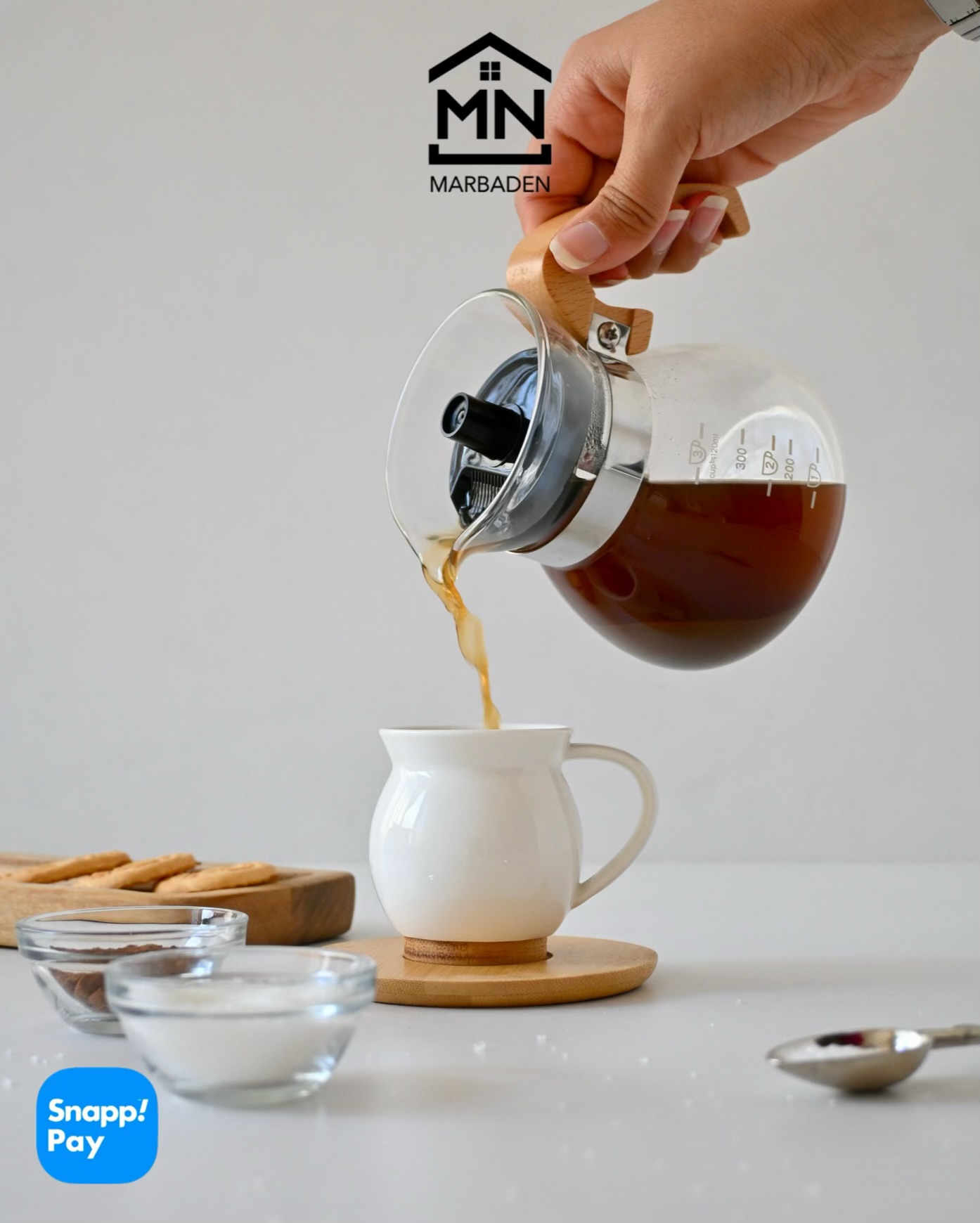 قهوه جوش پیرکس دسته بامبو Gol 300ml