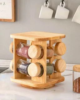 جا ادویه نمکپاشی گرد شیشه ای با استند مربع گردان در 3 مدل DOMINGO