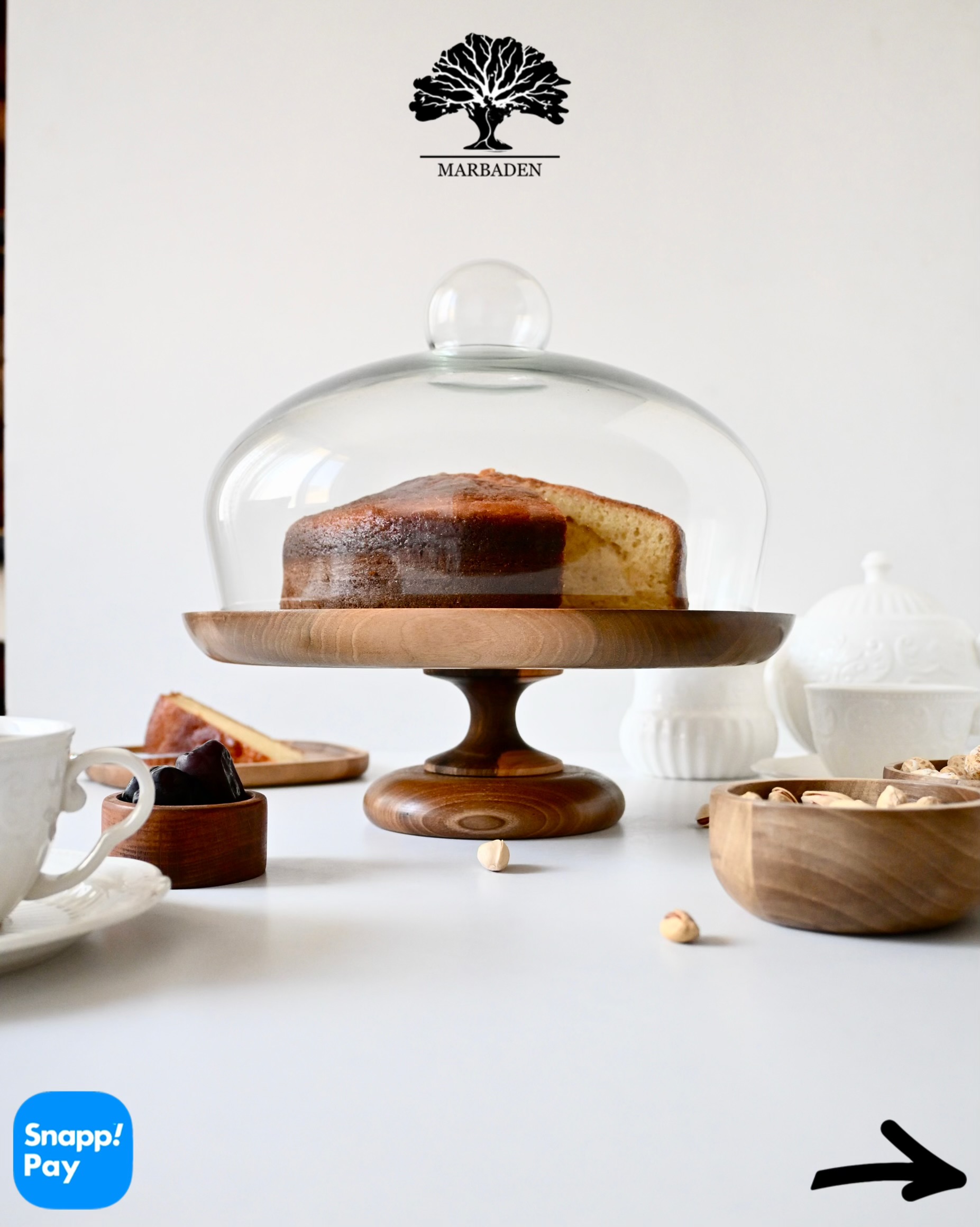 کیک خوری پایه دار قطر 30cm ماربادن (چوب گردو) Adana-30