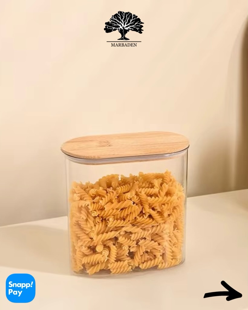 بانکه حبوبات کتابی مستطیل سایز 15cm پیرکس درب بامبو Leo-15