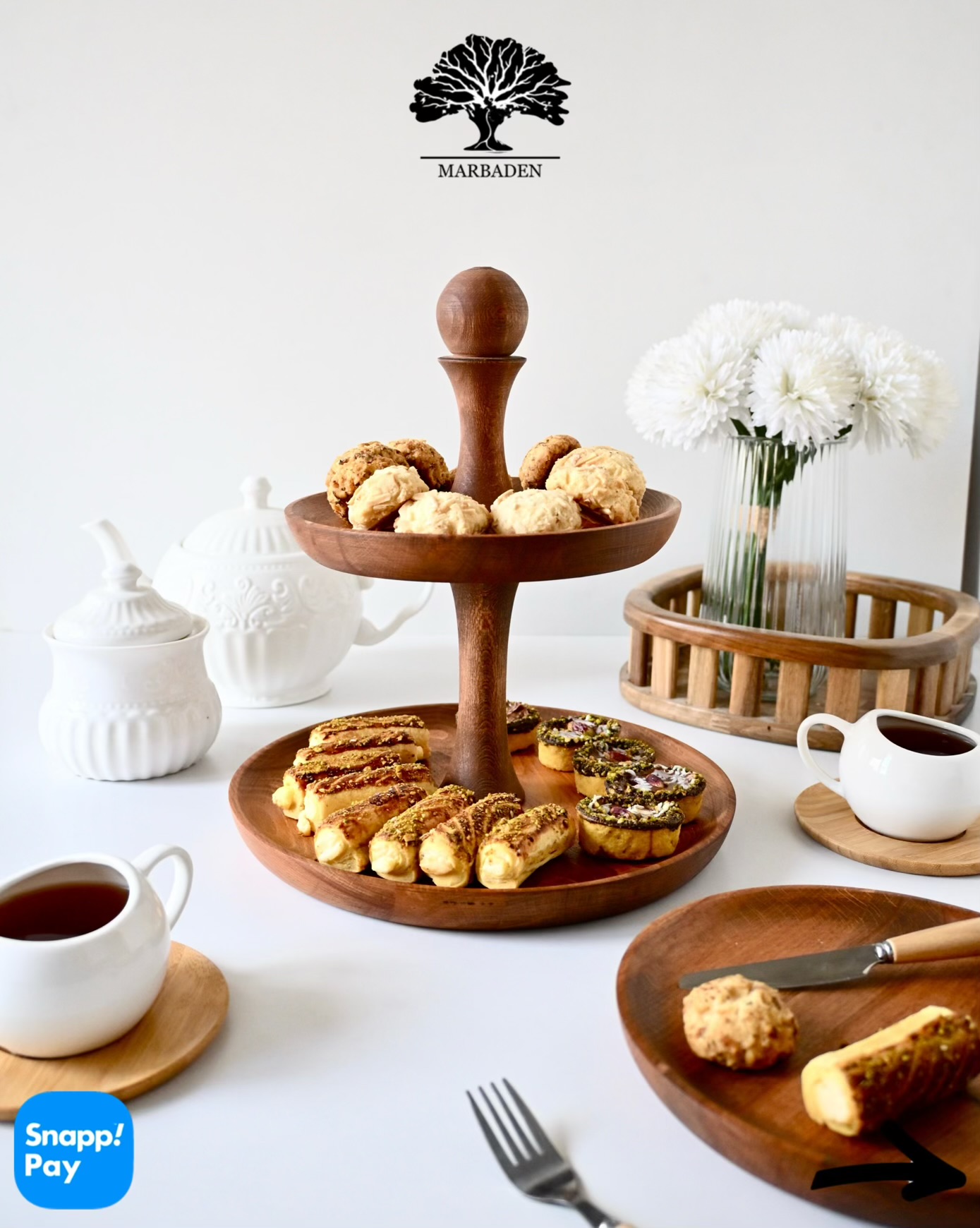 شیرینی خوری دو طبقه گرد چوبی کوچک (چوب راش فندقی) Roermon/ST2
