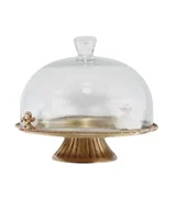 کیک خوری با درب پیرکس ، پایه دار کویین برنجی طلایی AQ-7711