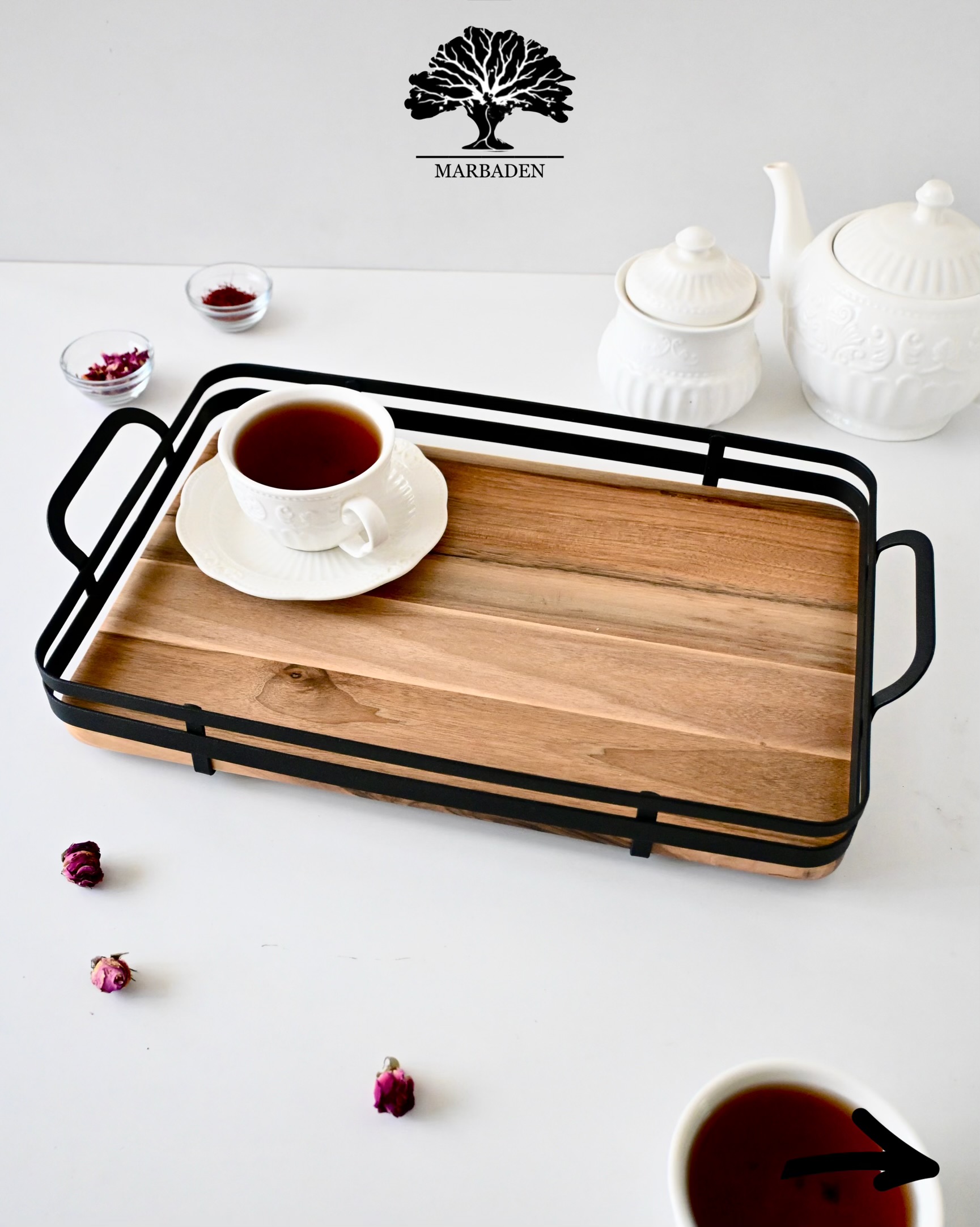 سینی چای مدل مستطیل سایز بزرگ اماهوم (چوب گردو) Turku-L