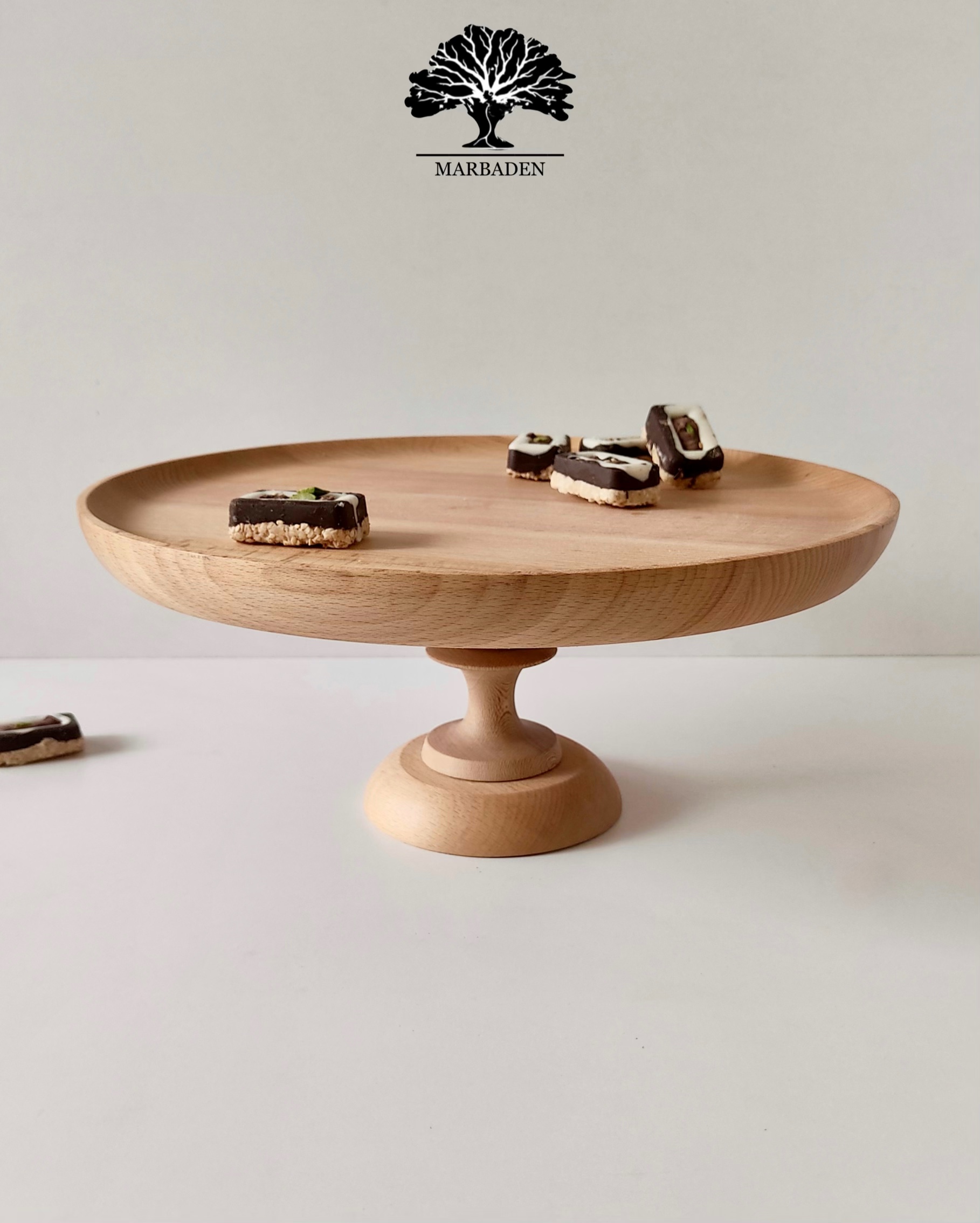 شیرینی خوری مدل گرد چوبی پایه دار بلند قطر 35 (چوب راش) Melton-15