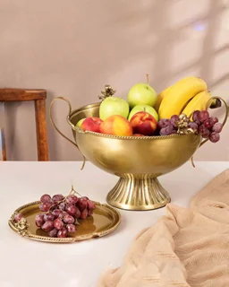 میوه خوری دسته دار ، پایه دار کویین برنجی طلایی AQ-7701