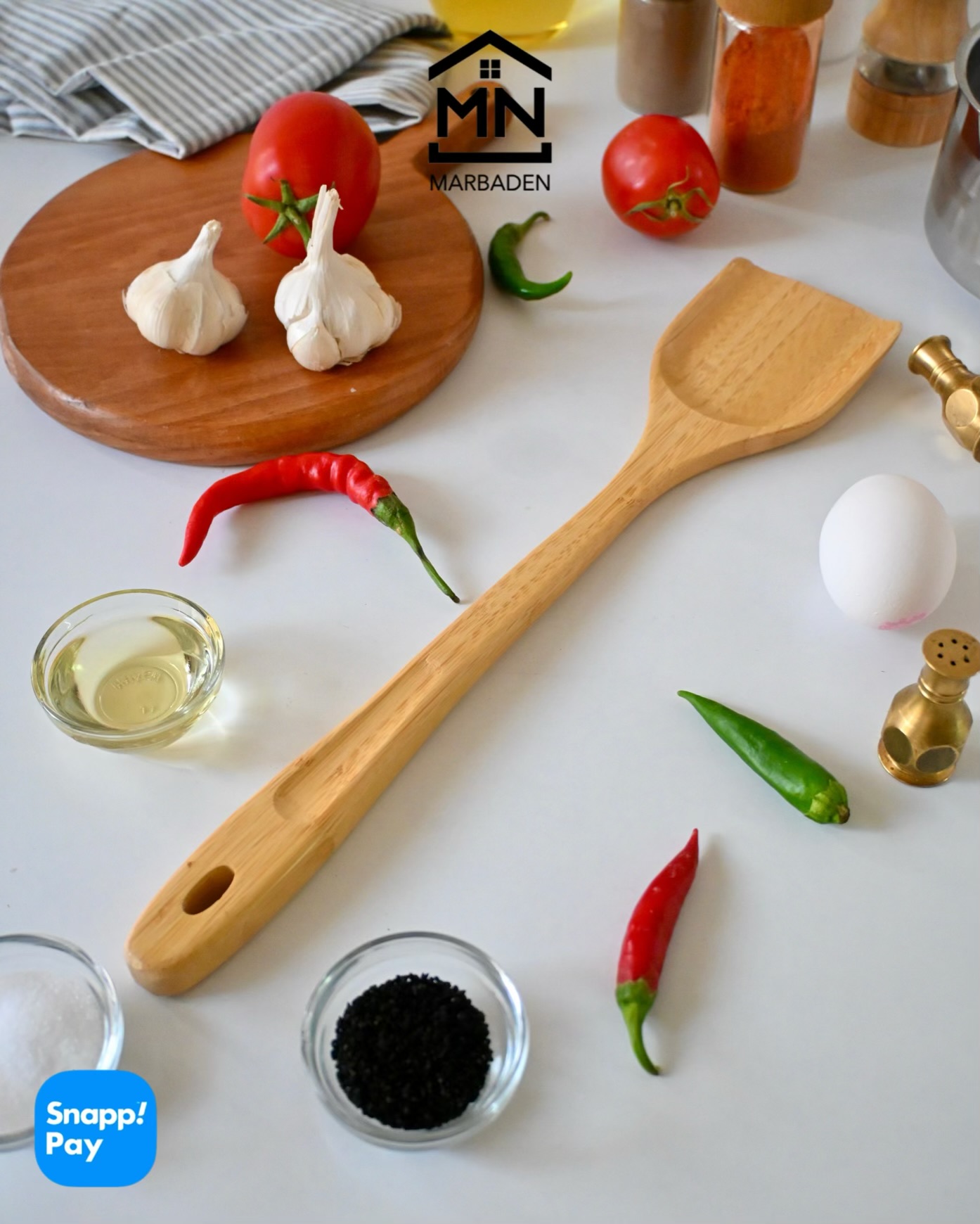 کفگیر آشپزی پهن دسته بلند چوب بامبو Nevro-39