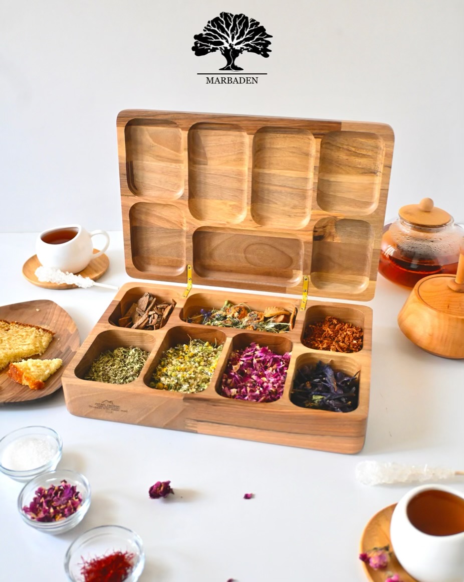 جبعه چوبی تی بگ 7خانه اماهوم (چوب گردو) Tea Box