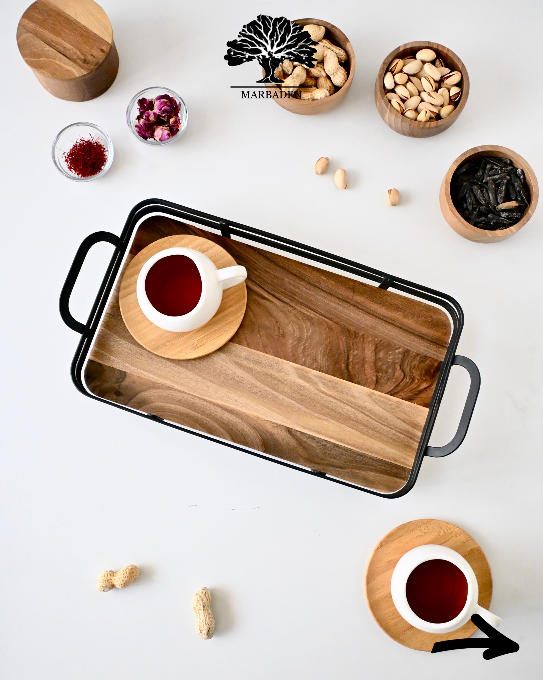 سینی چای مدل مستطیل سایز کوچک اماهوم (چوب گردو) Turku-S
