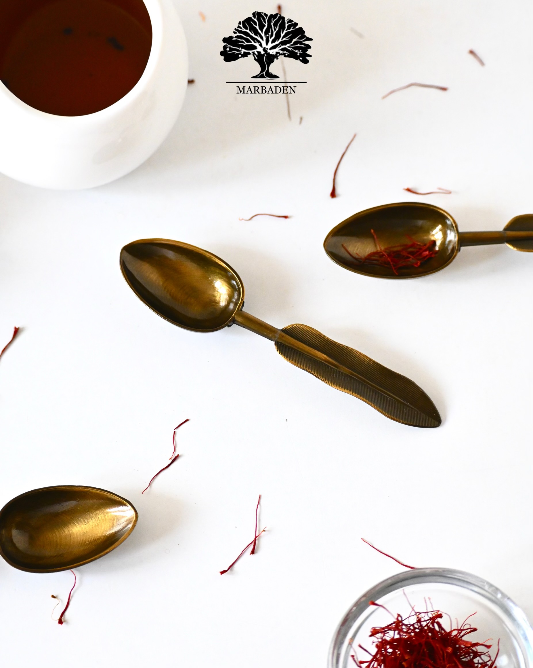 قاشق ادویه تمام برنجی زیتونی طرح پر ماربادن Spoon-Spice