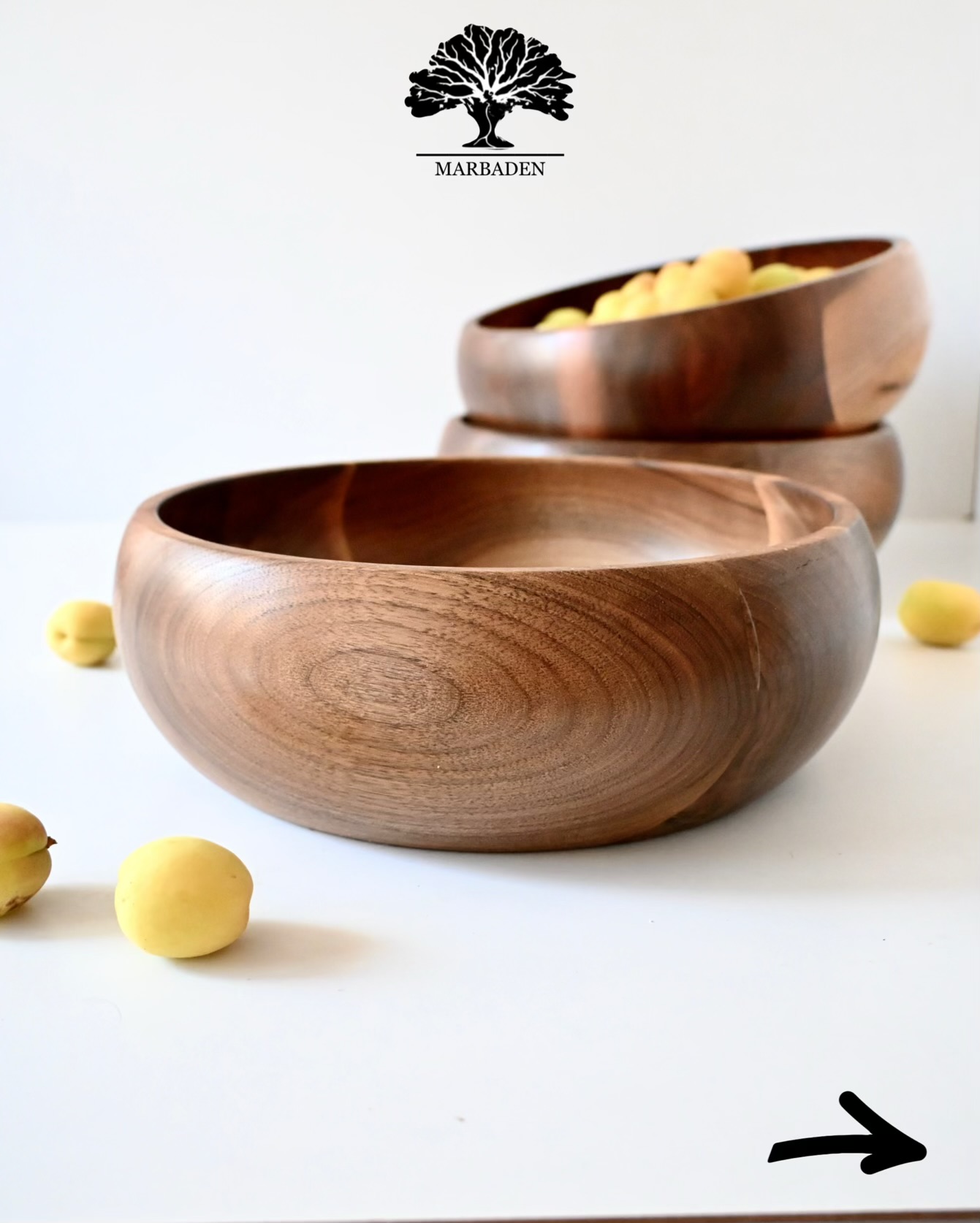 کاسه چوبی قدح خمره ای قطر 30cm ماربادن (چوب گردو) Olinda-B12