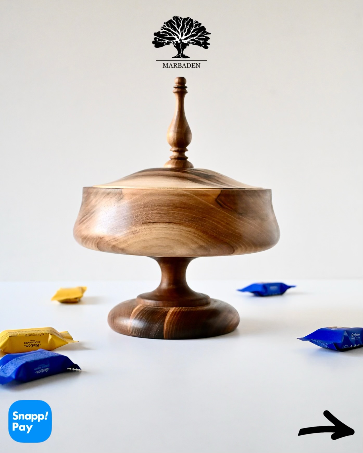 شکلات خوری مدل الماسی پایه دار قطر 20cm ماربادن (چوب گردو) Catarina-2/Model