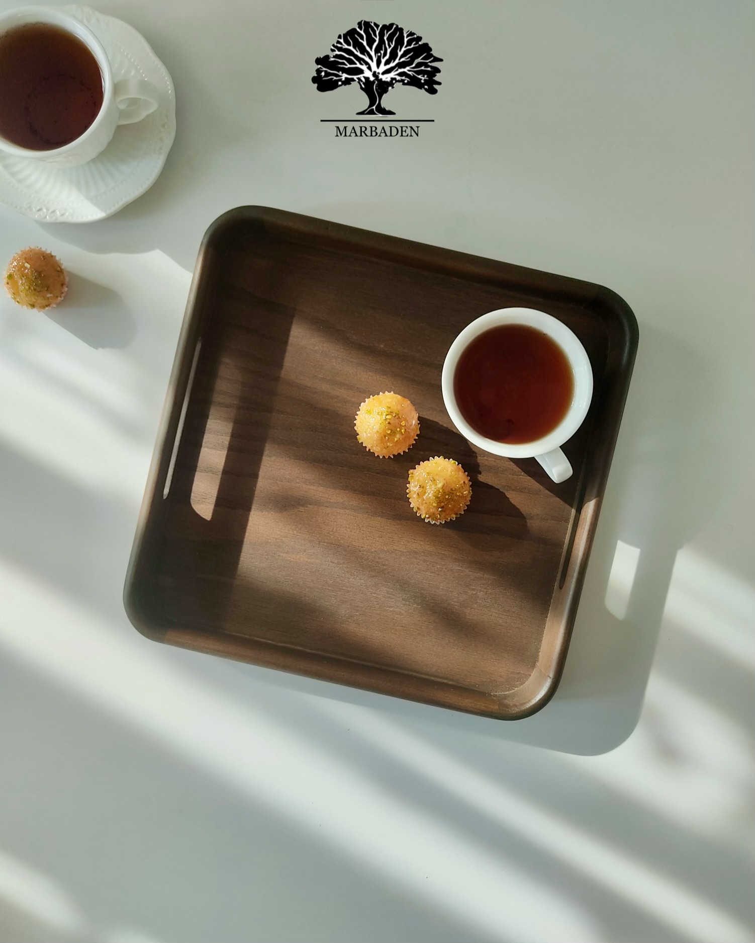 سینی چای مدل مربع دستساز (چوب راش فندقی) 3-Hamina