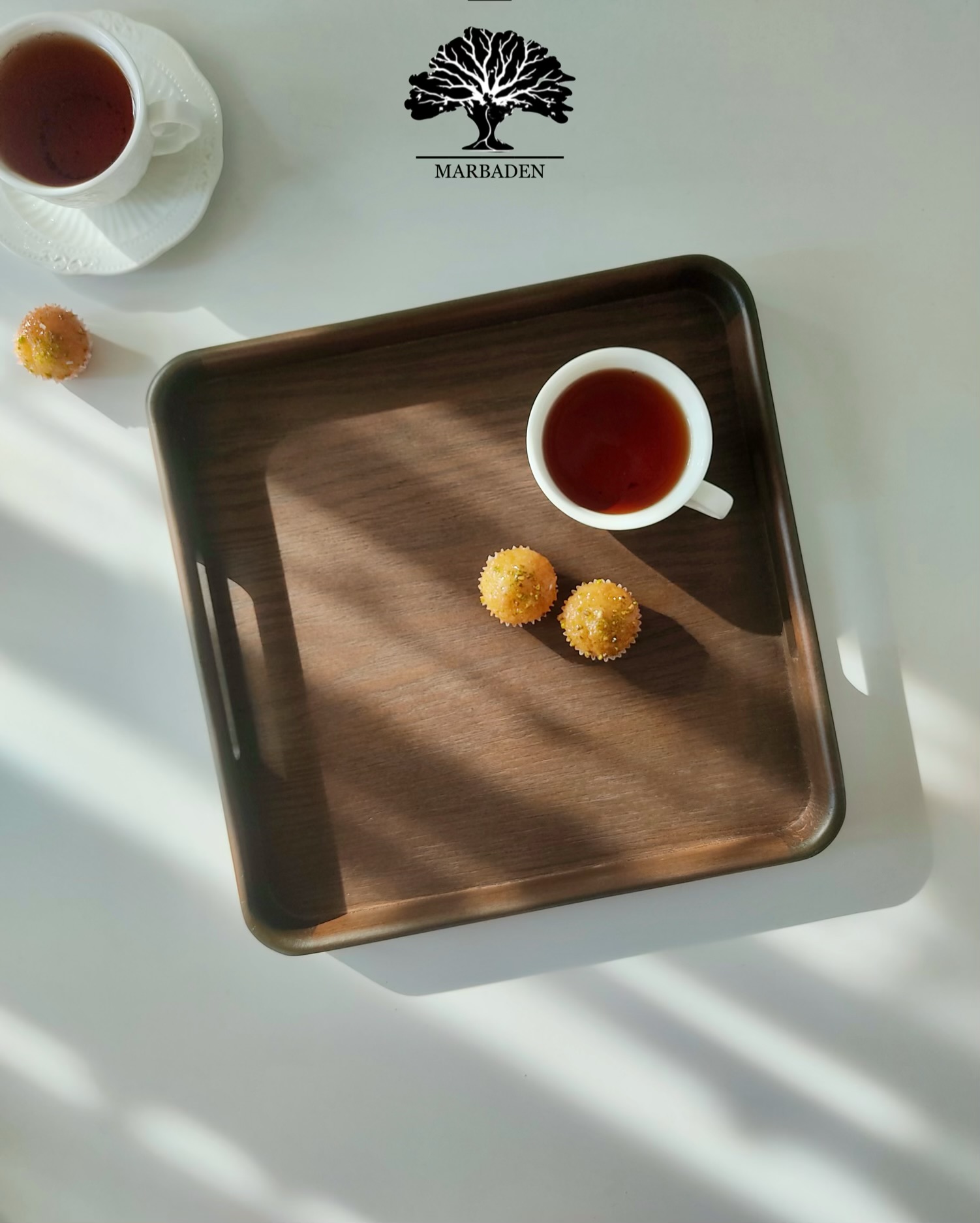 سینی چای مدل مربع دستساز (چوب راش فندقی) 4-Hamina