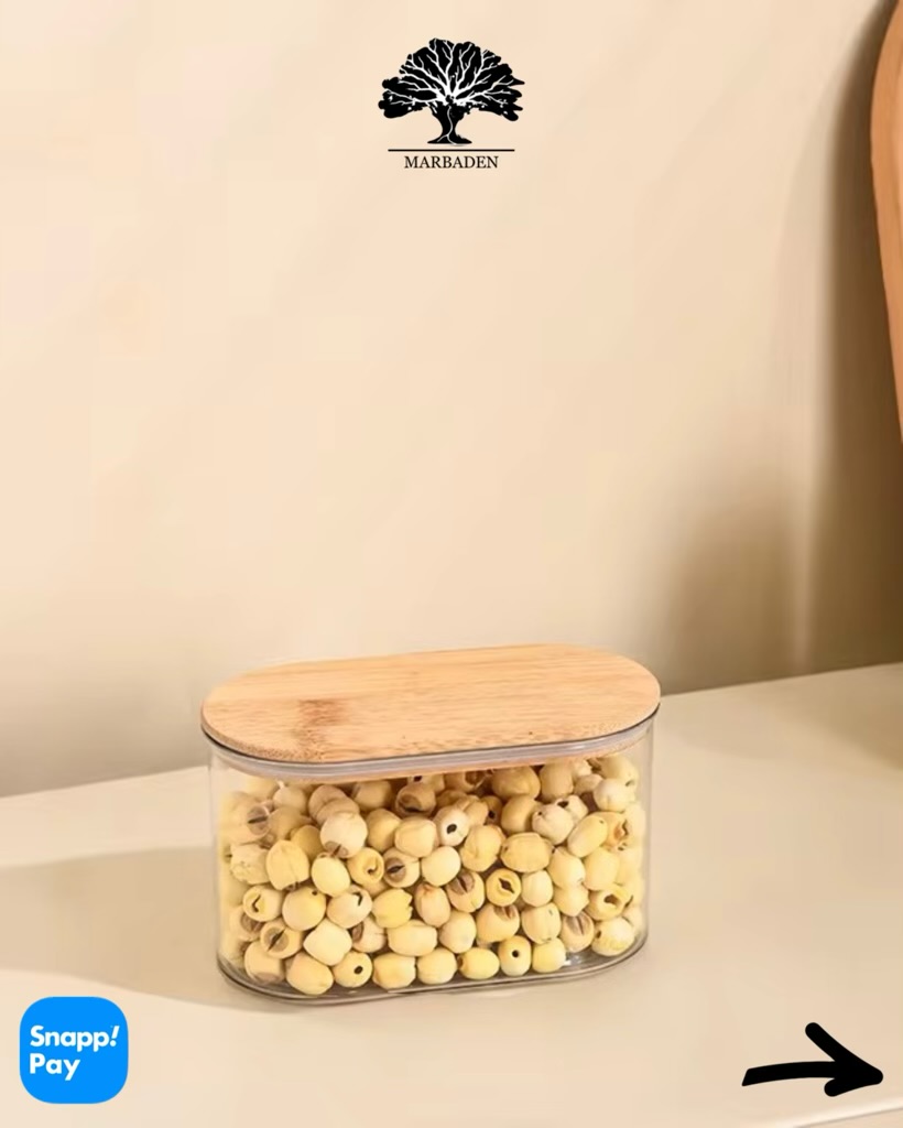 بانکه حبوبات کتابی مستطیل سایز 9cm‌ پیرکس درب بامبو Leo-9