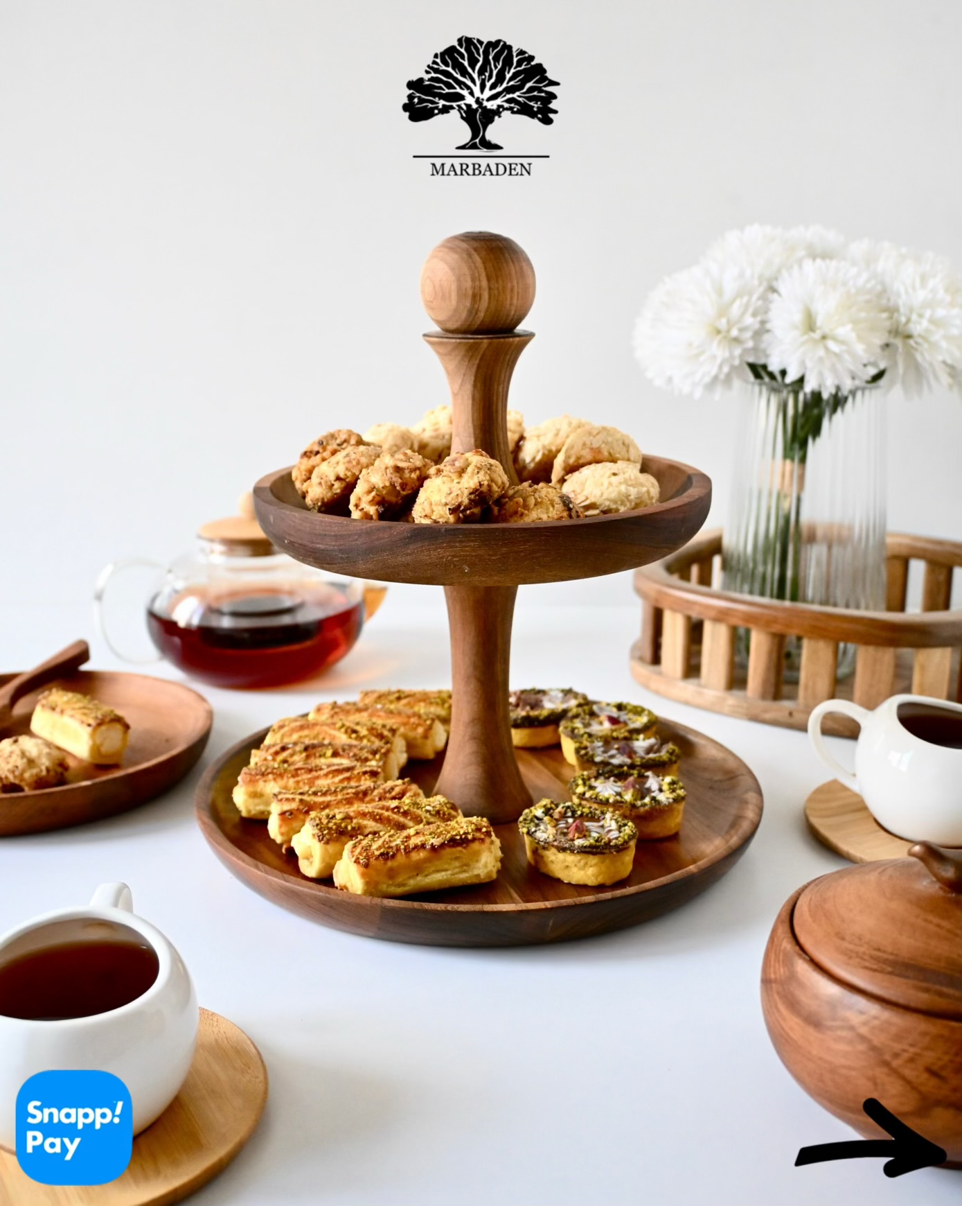 شیرینی خوری چوبی دو طبقه گرد کوچک (چوب گردو) Roermon/ST2