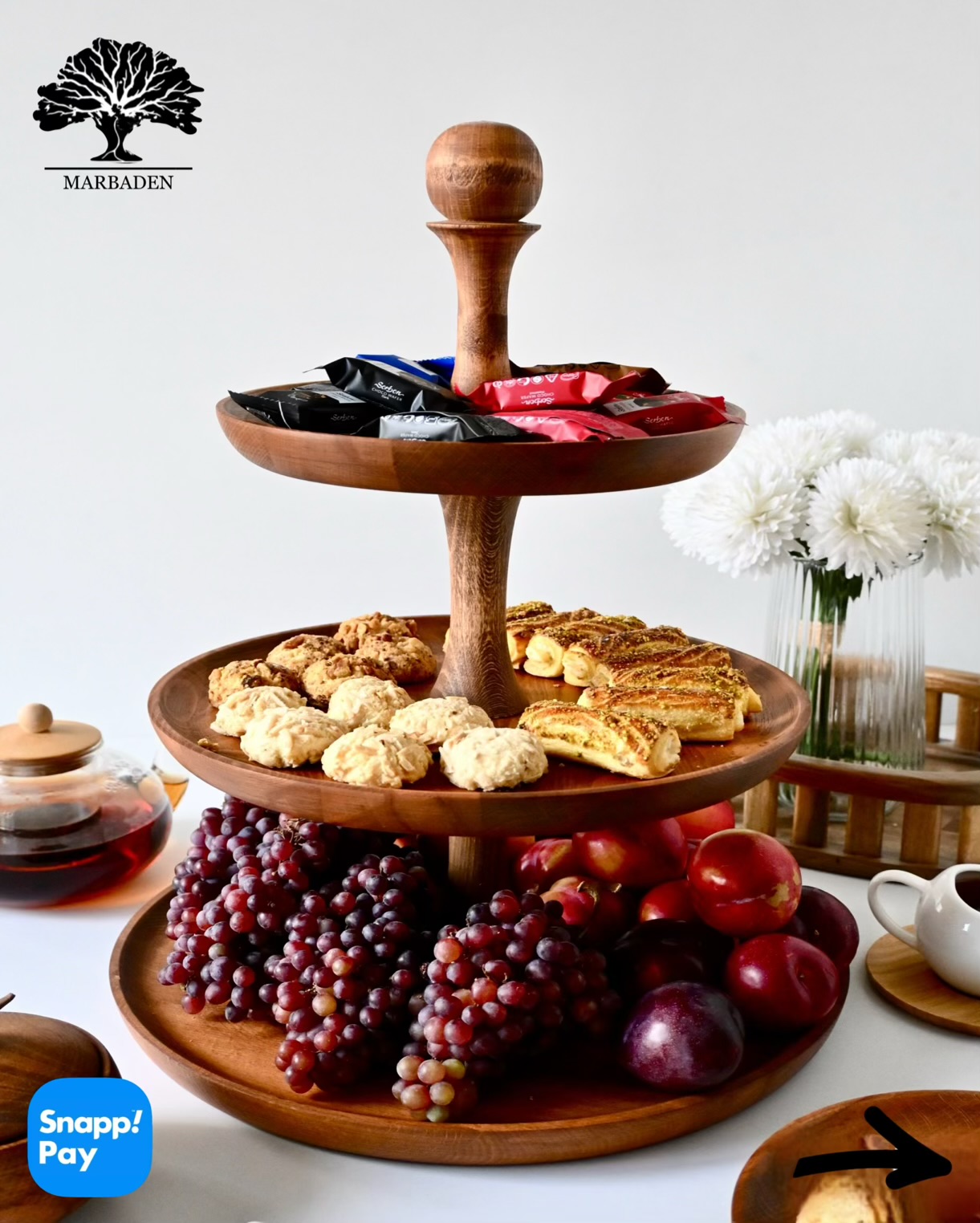 شیرینی خوری سه طبقه گرد چوبی بزرگ (چوب راش) Roermon/LT3