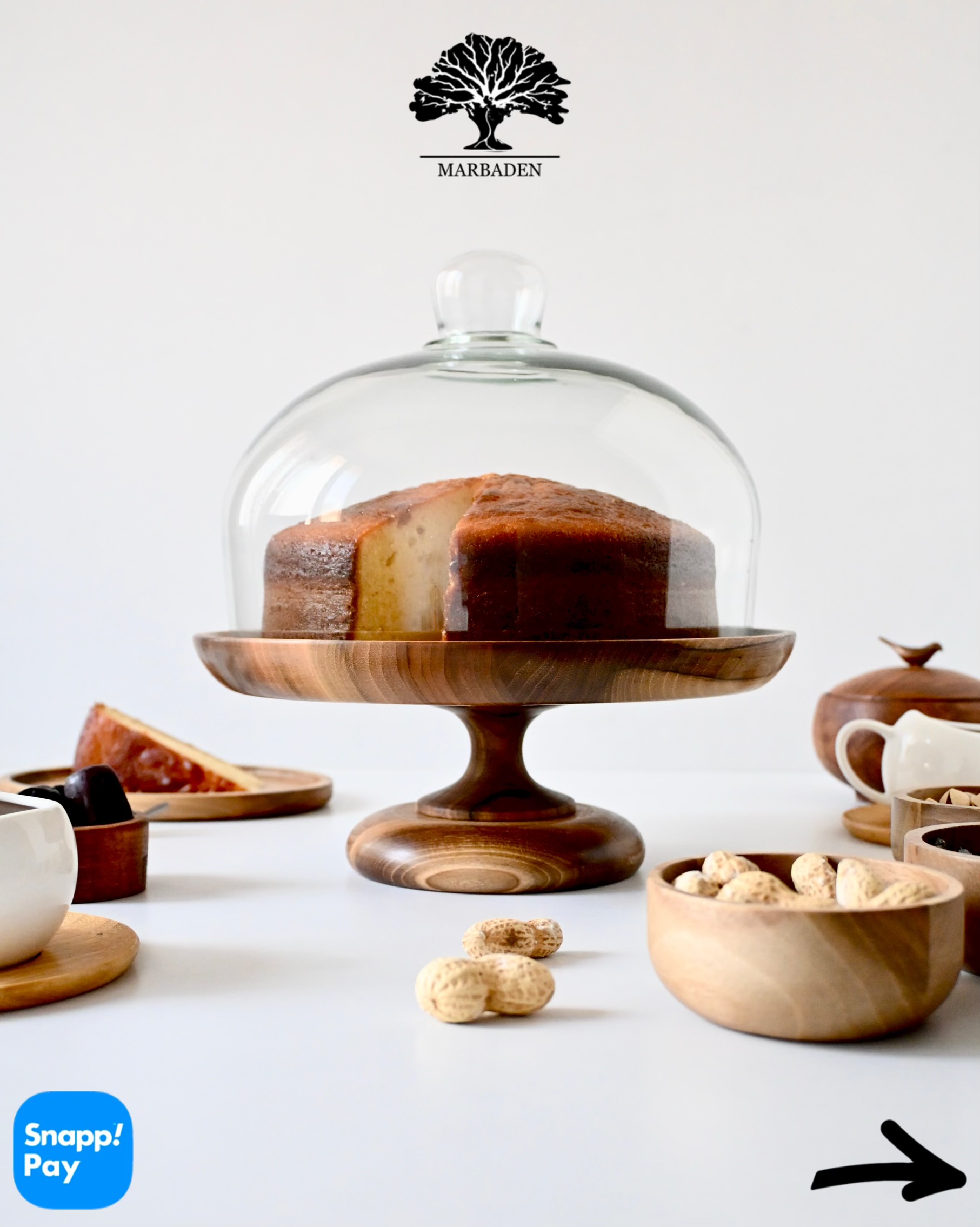 کیک خوری پایه دار با درب پیرکس قطر 25cm (چوب گردو) Adana-P25