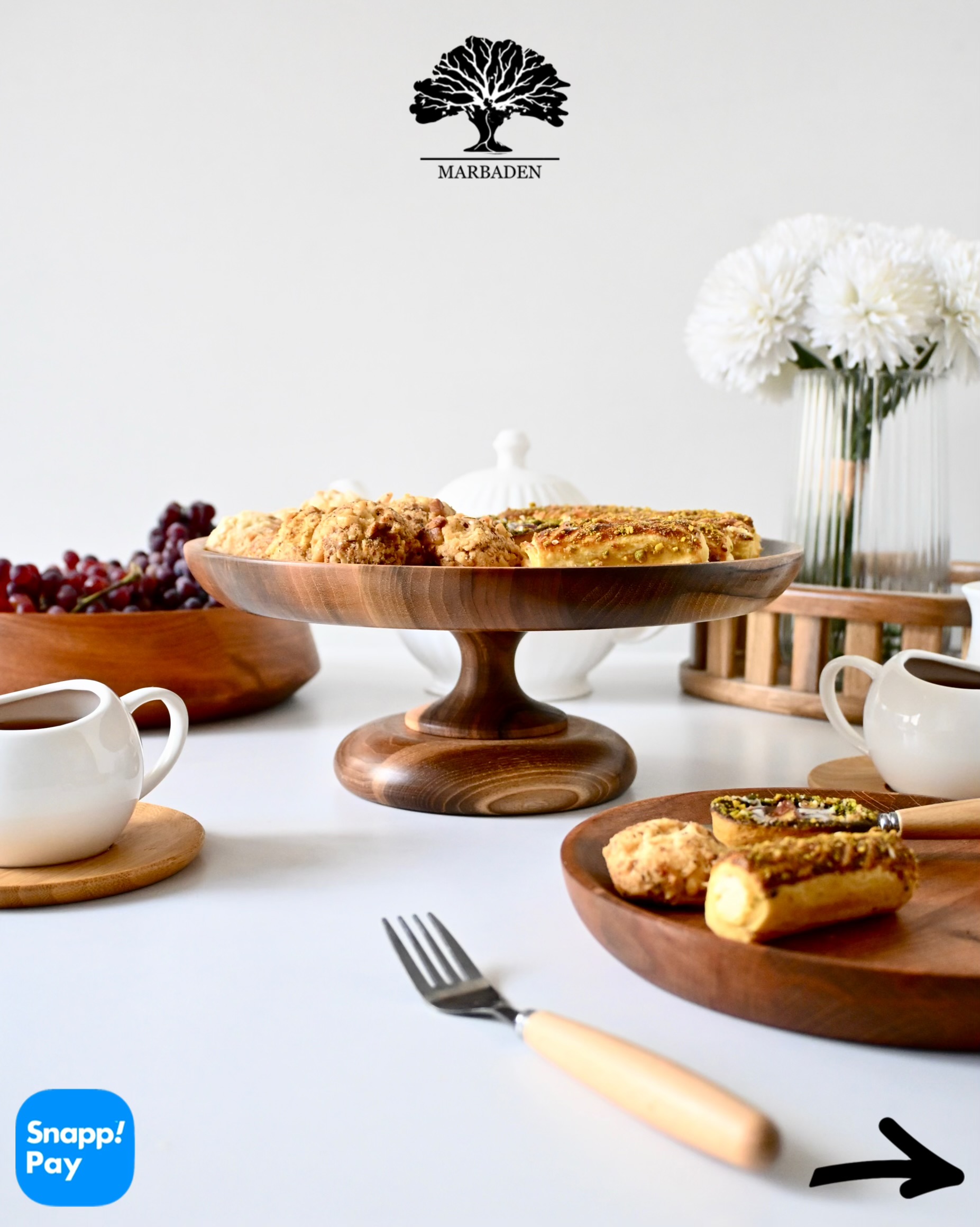 شیرینی خوری پایه دار قطر 25cm ماربادن (چوب گردو) Melton-2/Model