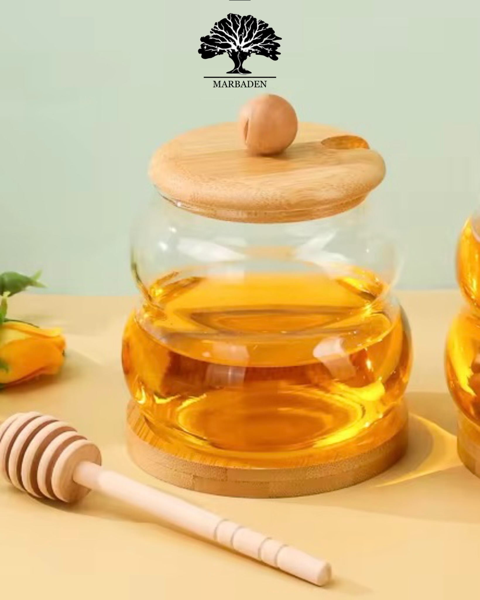 عسل خوری پیرکس توپی درب بامبو MP-1707b