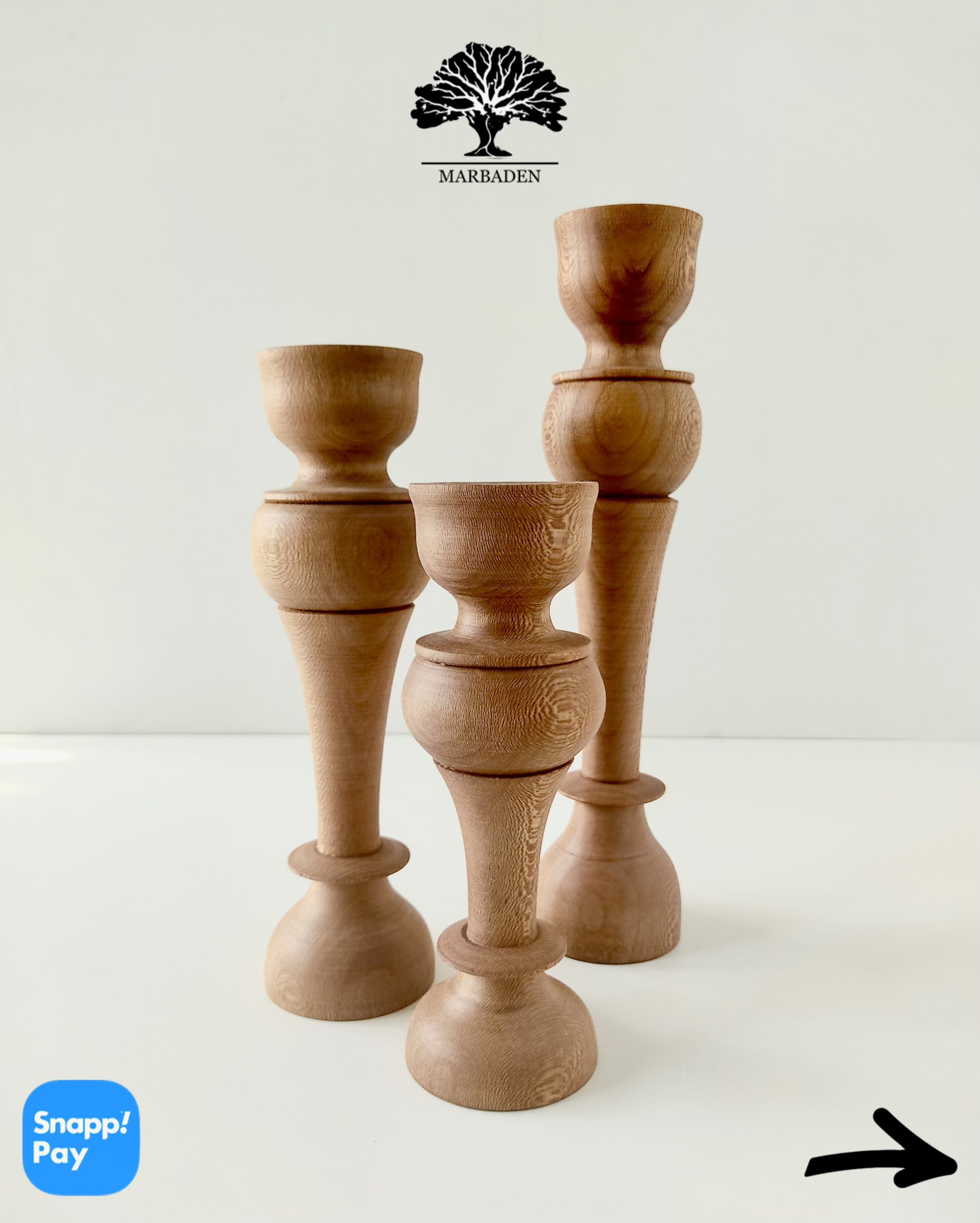 شمعدان سه سایز مدل گرد خراطی (چوب راش) Arica