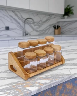 ست جا ادویه های پله ای نمکپاشی شیشه ای در 4 مدل LIVORNO