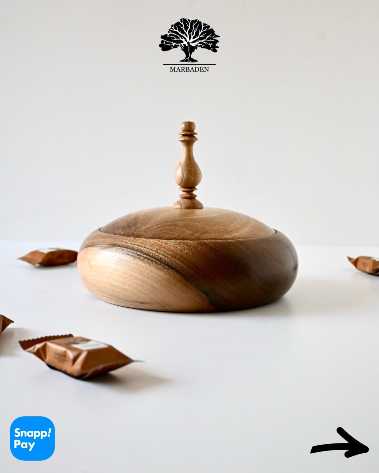 شکلات خوری مدل خمره ای قطر 20cm ماربادن (چوب گردو) Randers-2/Model