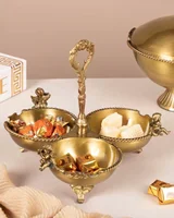 اردو خوری 3 پیاله نیم پایه کویین برنجی طلایی AQ-7715