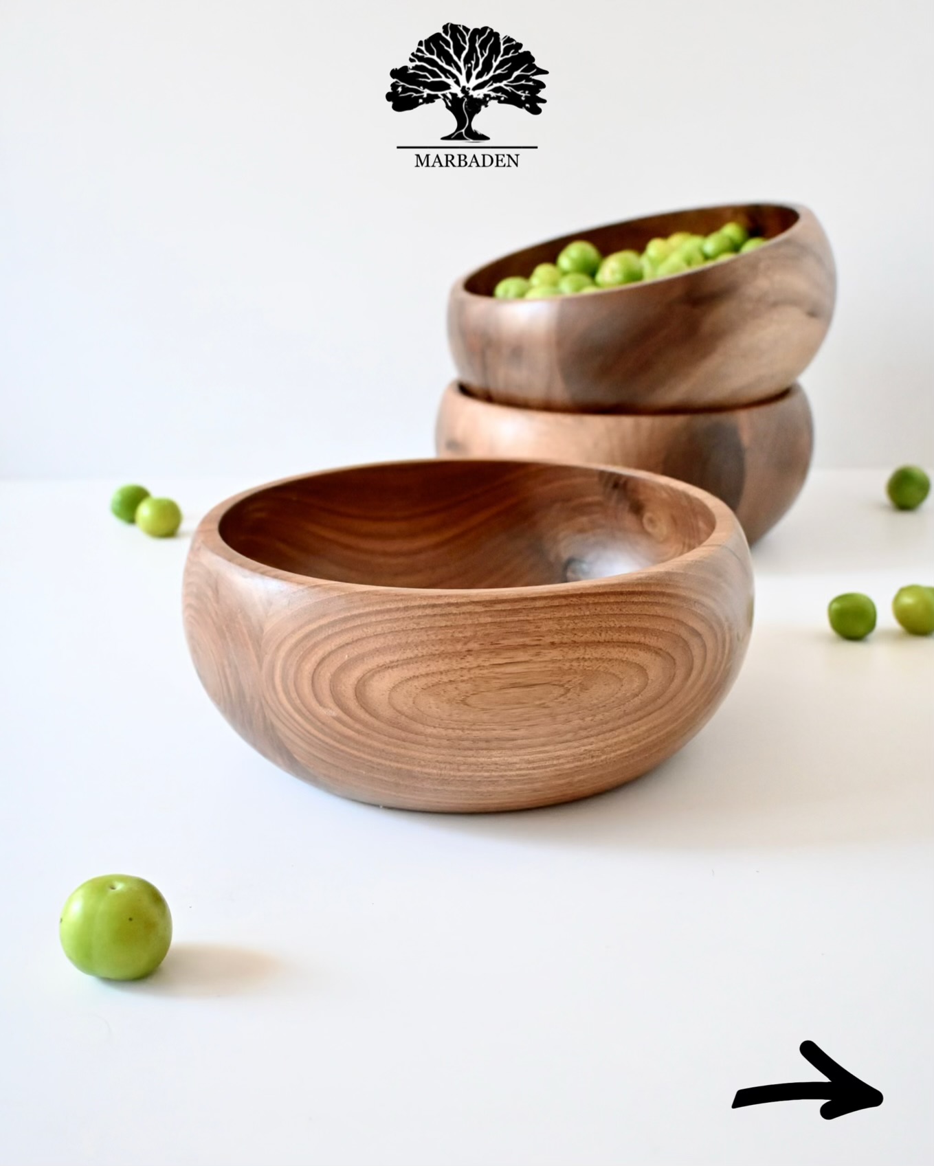 کاسه چوبی قدح خمره ای قطر 25cm ماربادن (چوب گردو) Olinda-B10