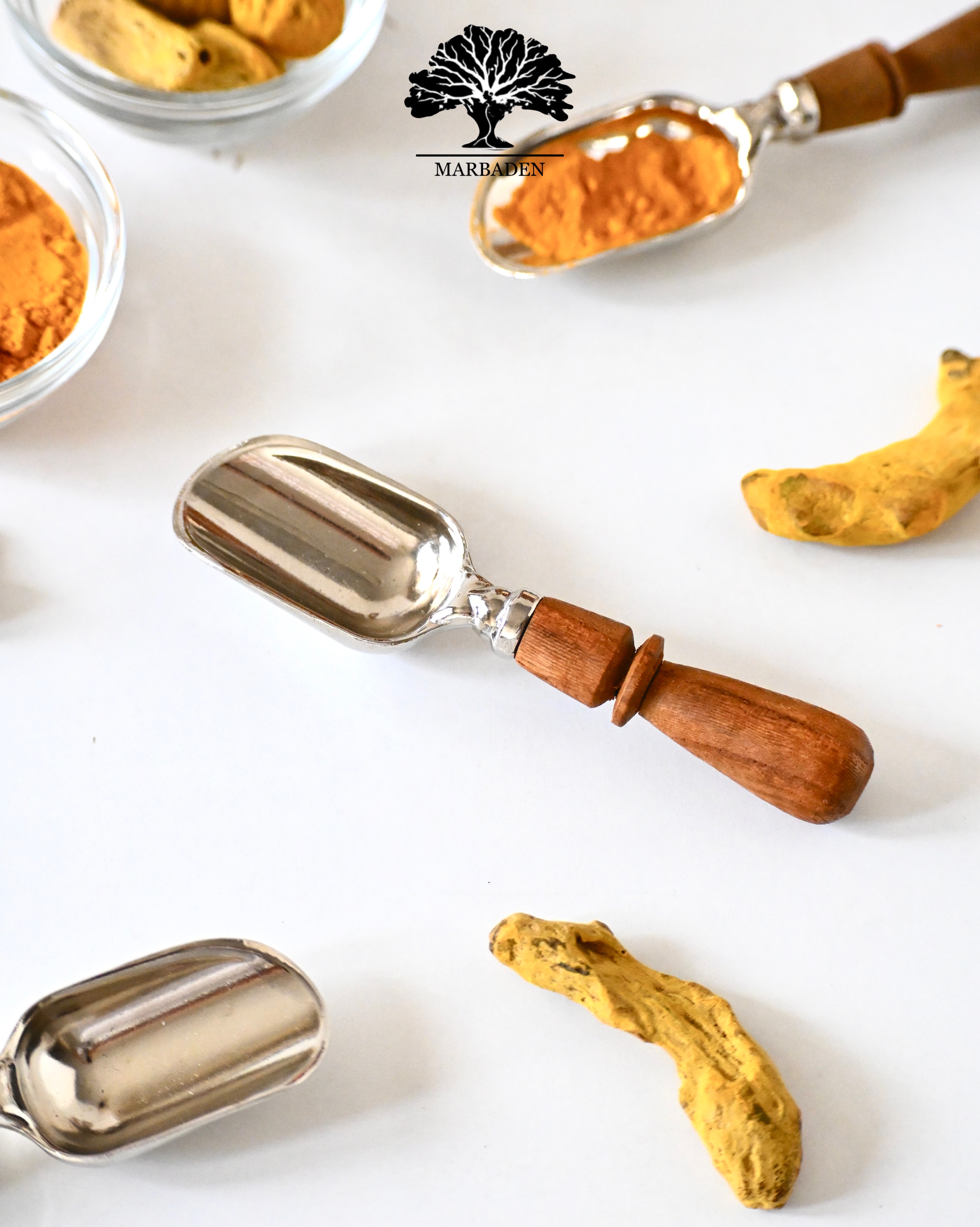 قاشق ادویه برنجی سیلور دسته چوبی ماربادن Spoon-Spice