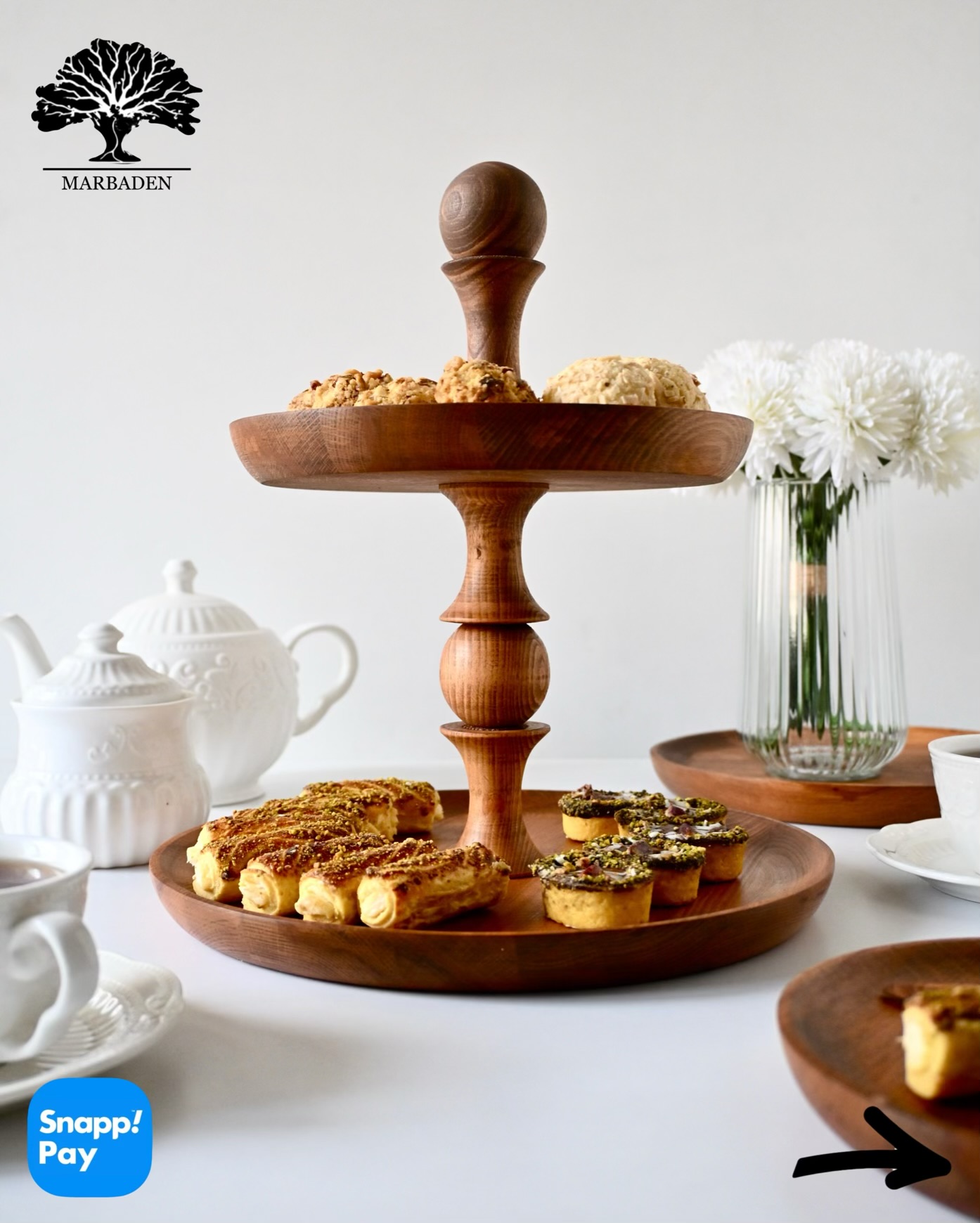شیرینی خوری دو طبقه گرد چوبی متوسط (چوب راش فندقی) Roermond/MT2