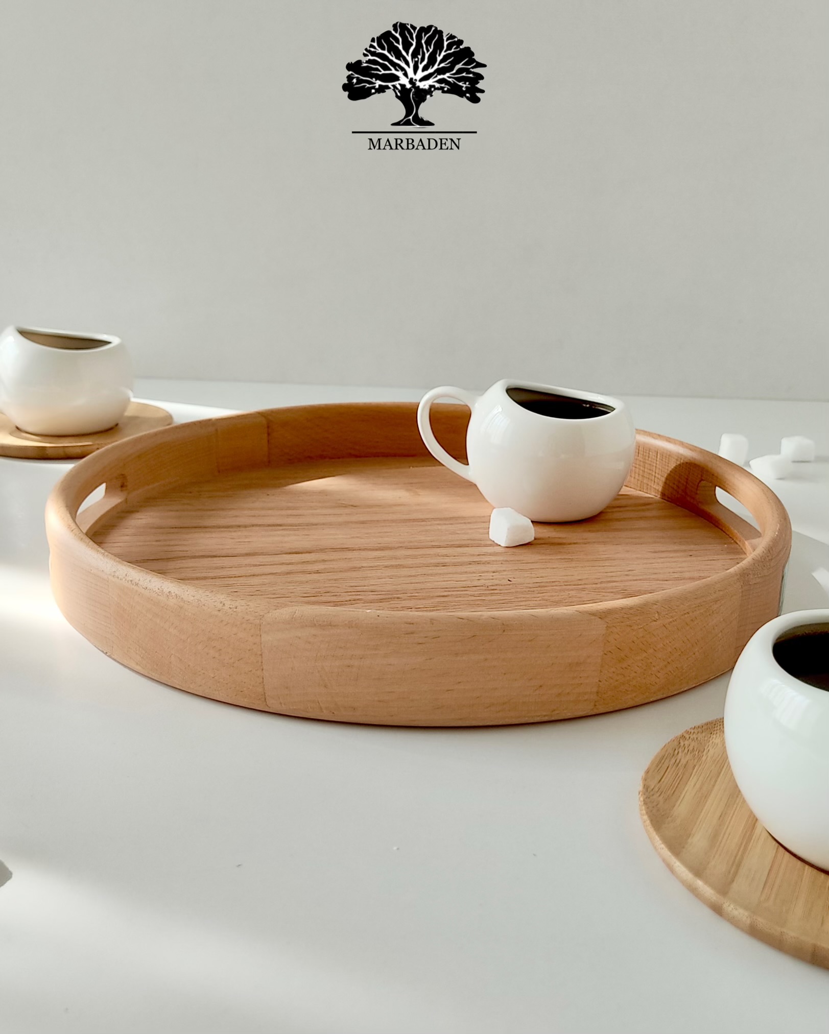 سینی چای مدل گرد دستساز (چوب راش) Valencia