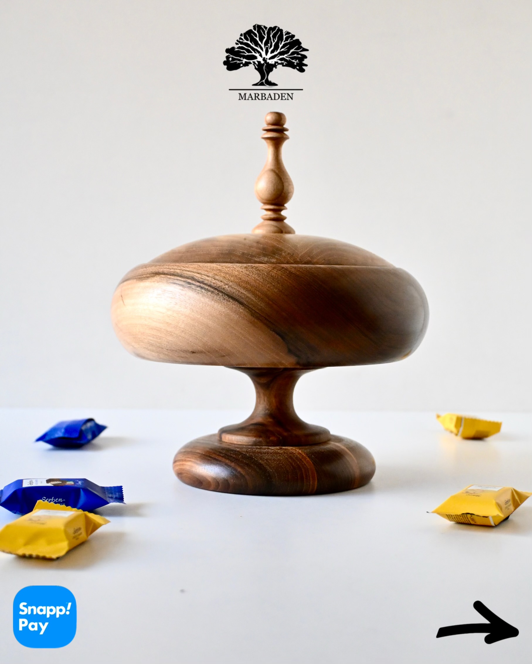 شکلات خوری مدل خمره ای پایه دار قطر 20cm ماربادن (چوب گردو) Mortinel-2/Model