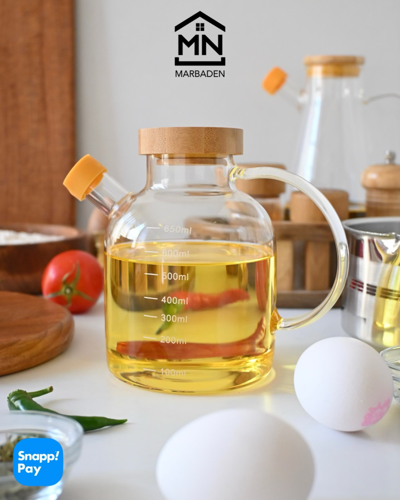 بطری روغن پیرکس درب بامبو Blo 650ml
