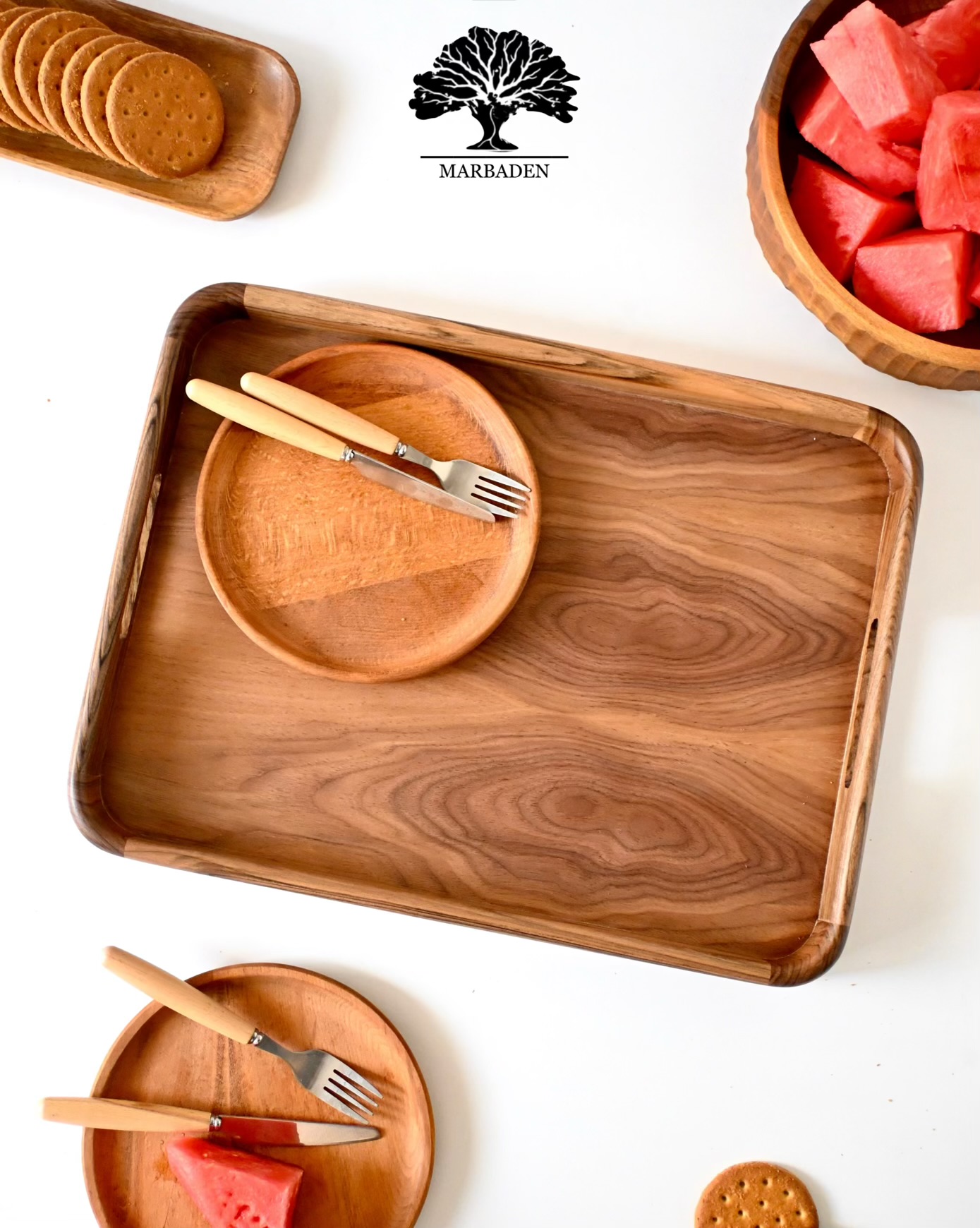 سینی چای مدل مستطیل سایز بزرگ ماربادن (چوب گردو) 4-Arendal