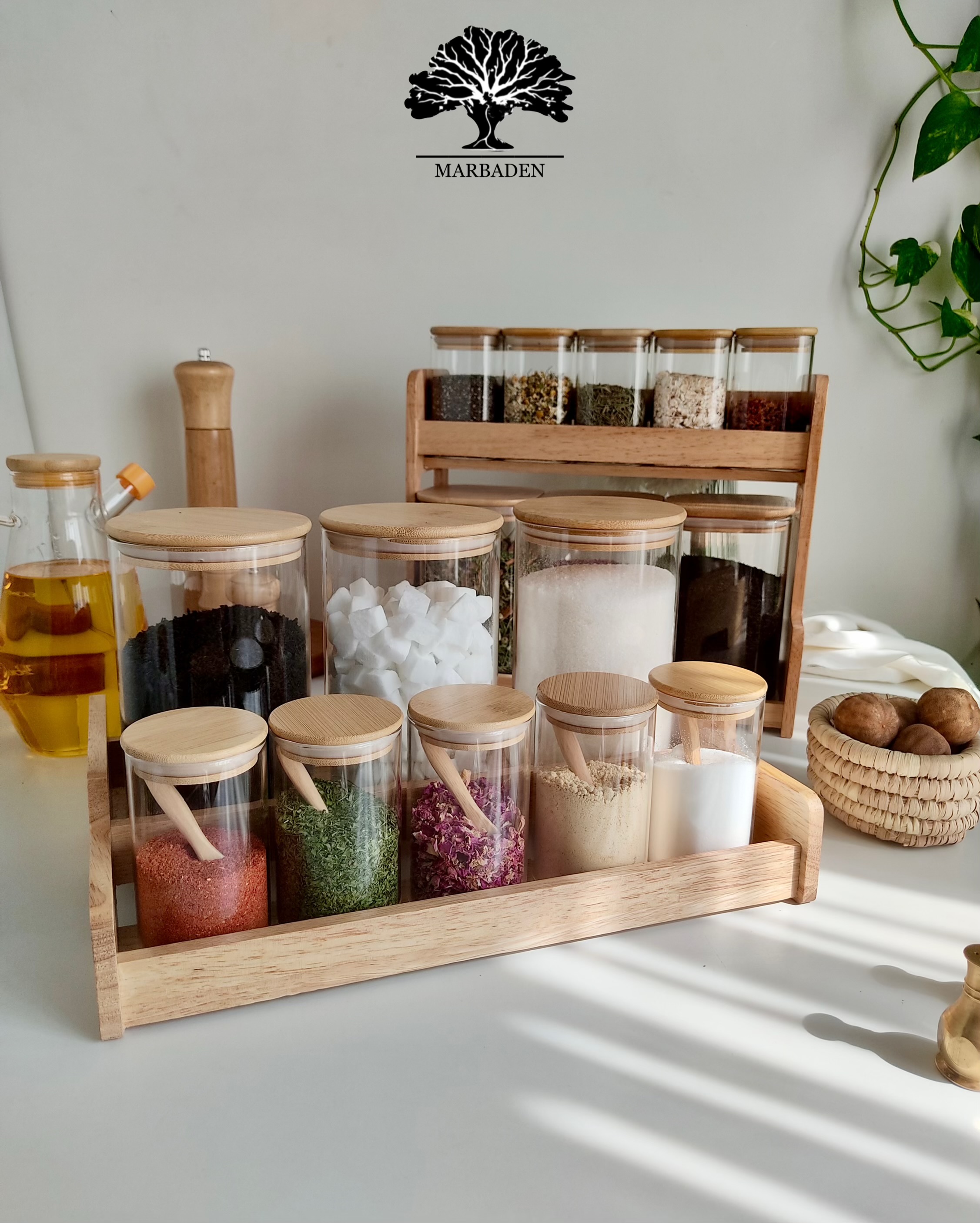 ست ادویه و پاسماوری پیرکس با استند دو طبقه راببر Eforie